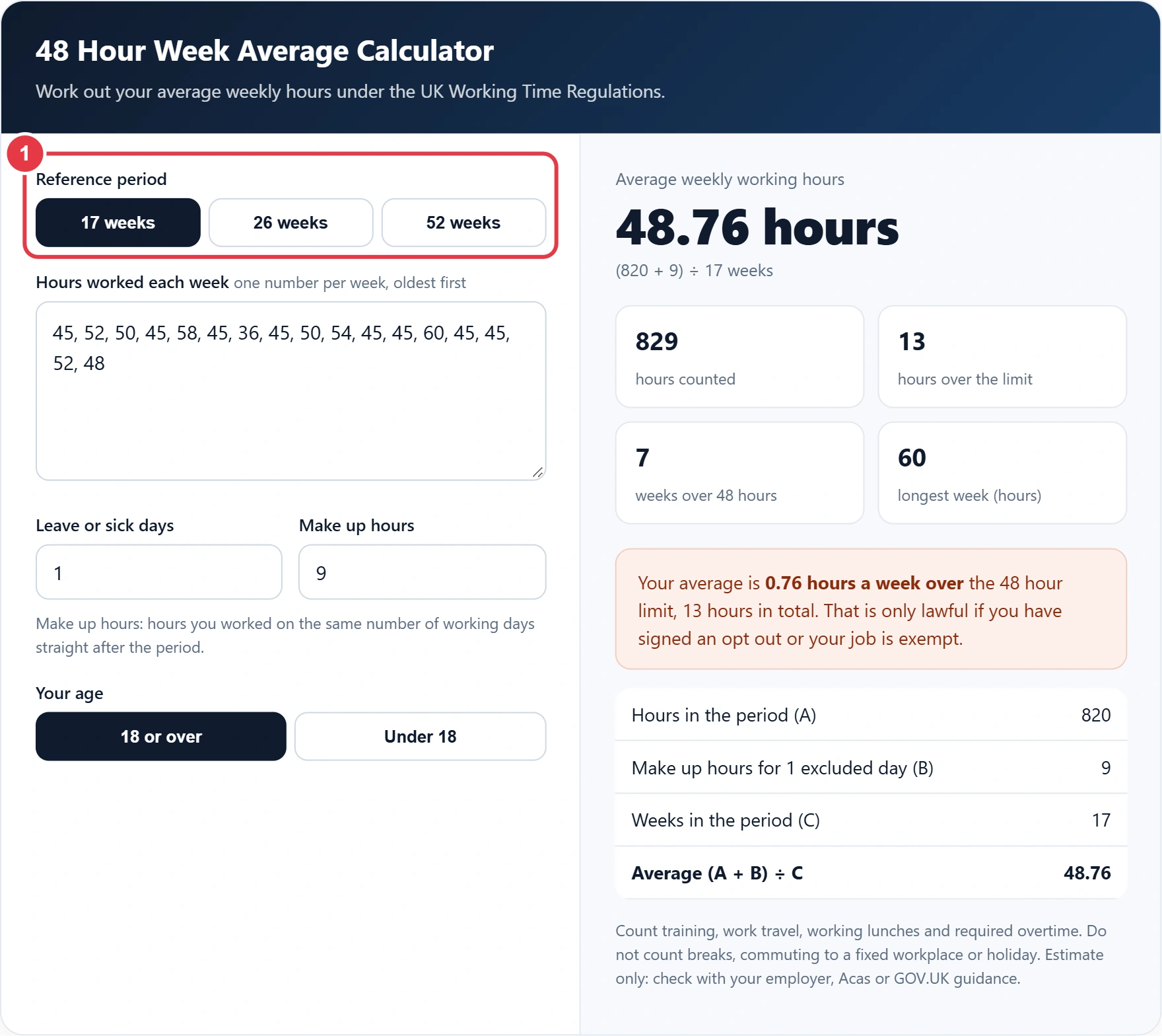 Step 1: choose a 17, 26 or 52 week reference period
