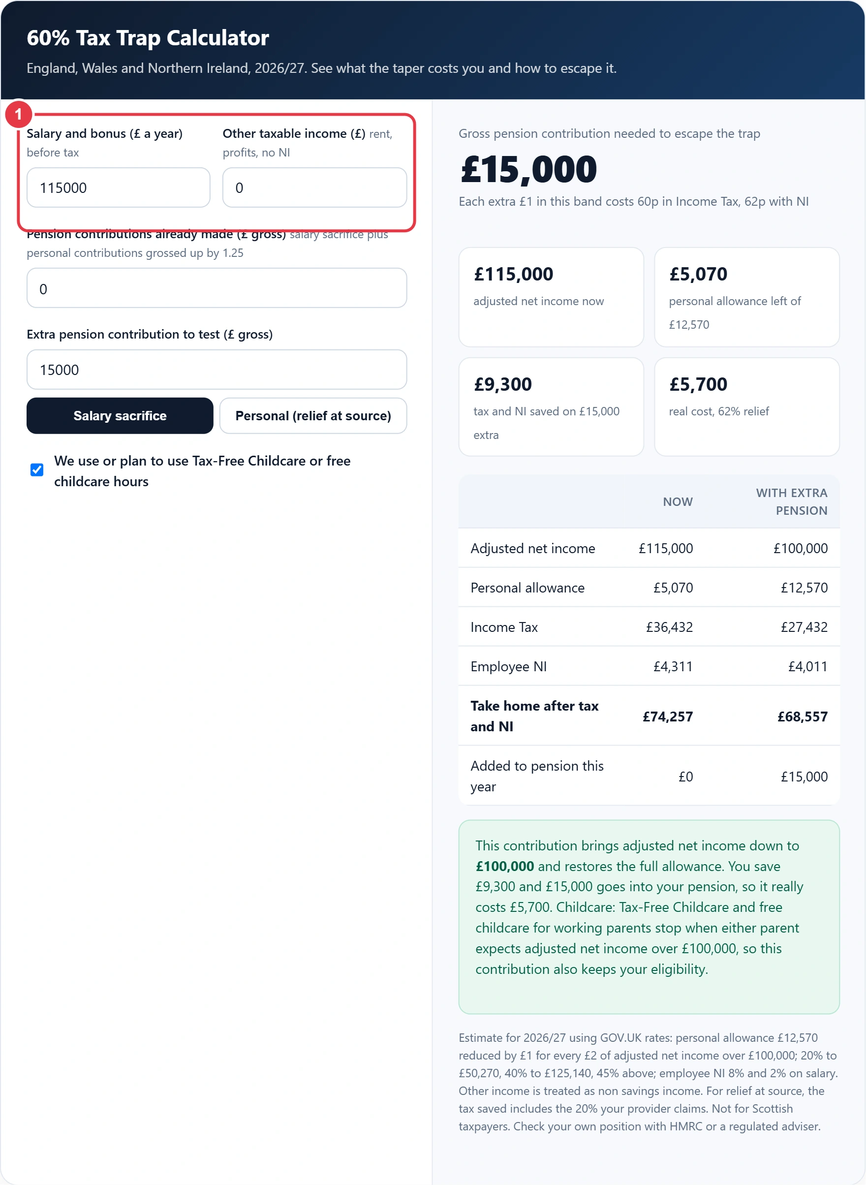 Step 1: enter salary and bonus, then other taxable income