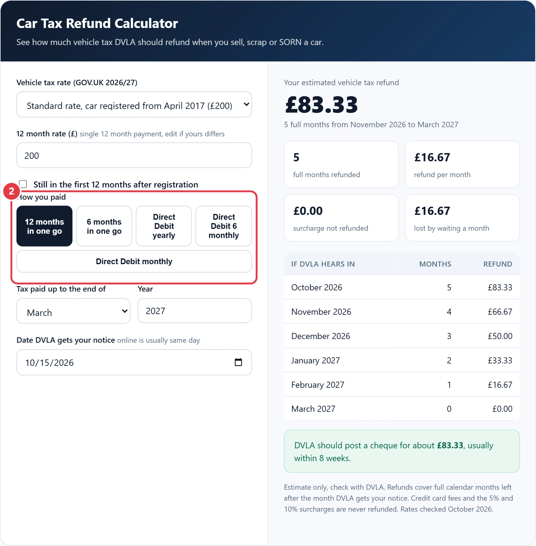 Step 2: choose how you paid your vehicle tax