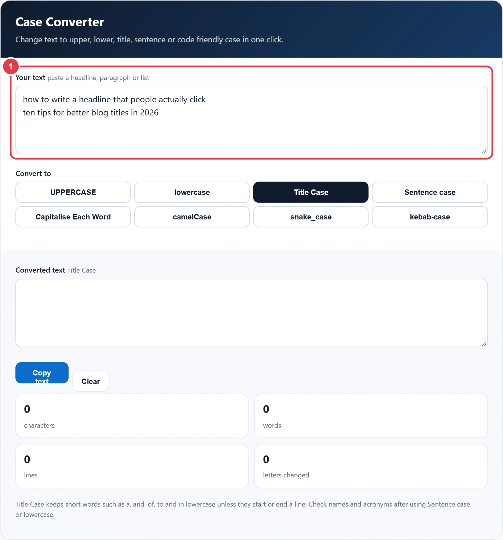Step 1: paste your text into the input box