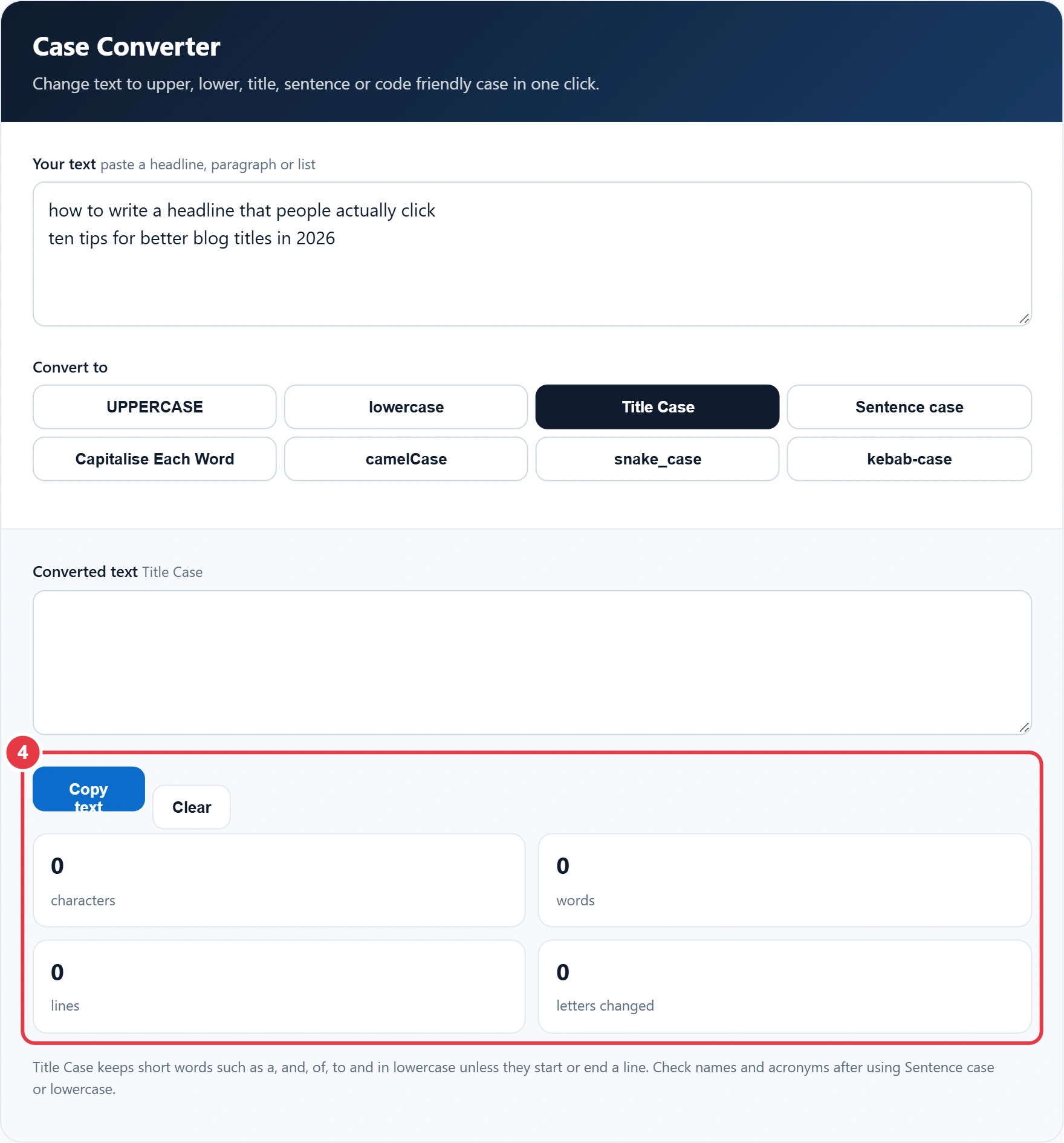Step 4: copy the result and review the text stats