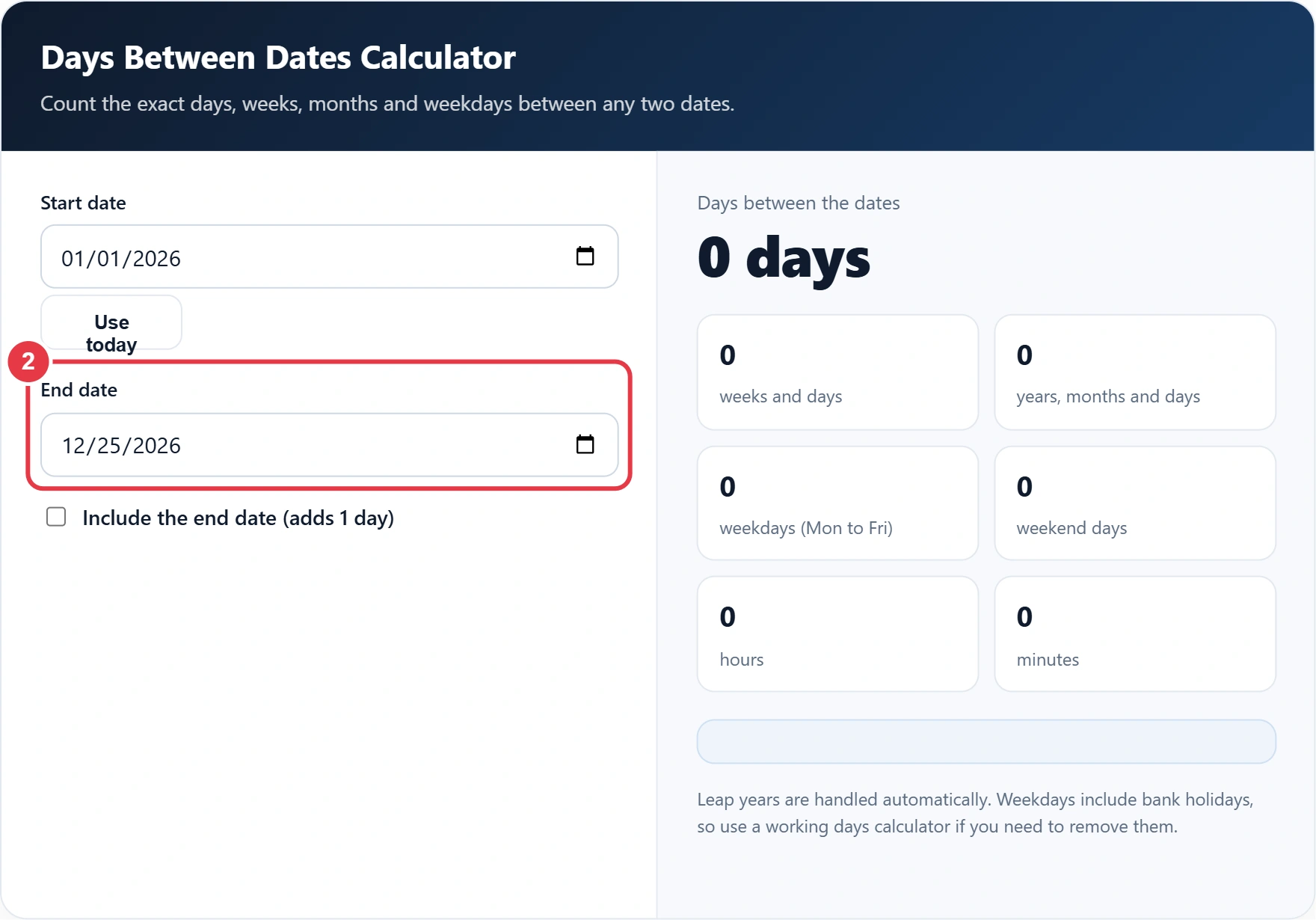Step 2: enter the end date