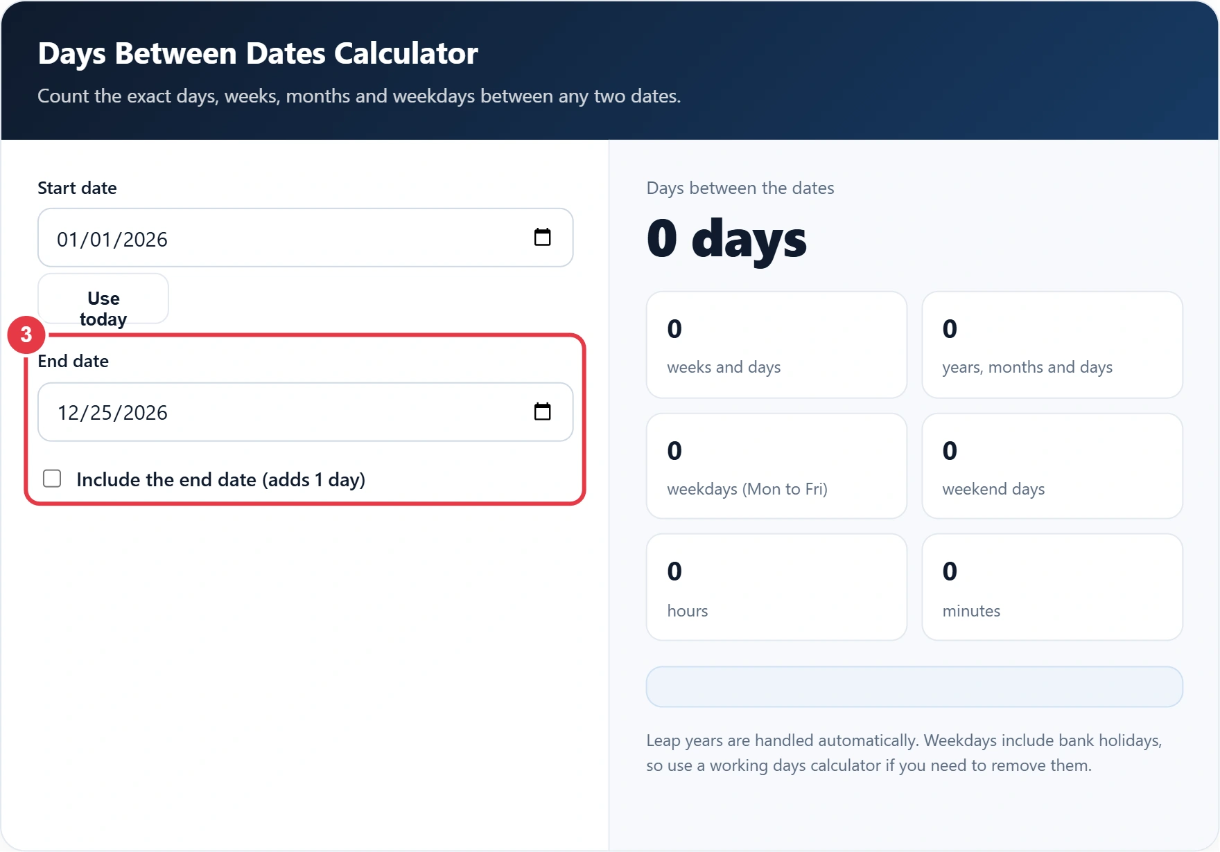 Step 3: choose whether to include the end date