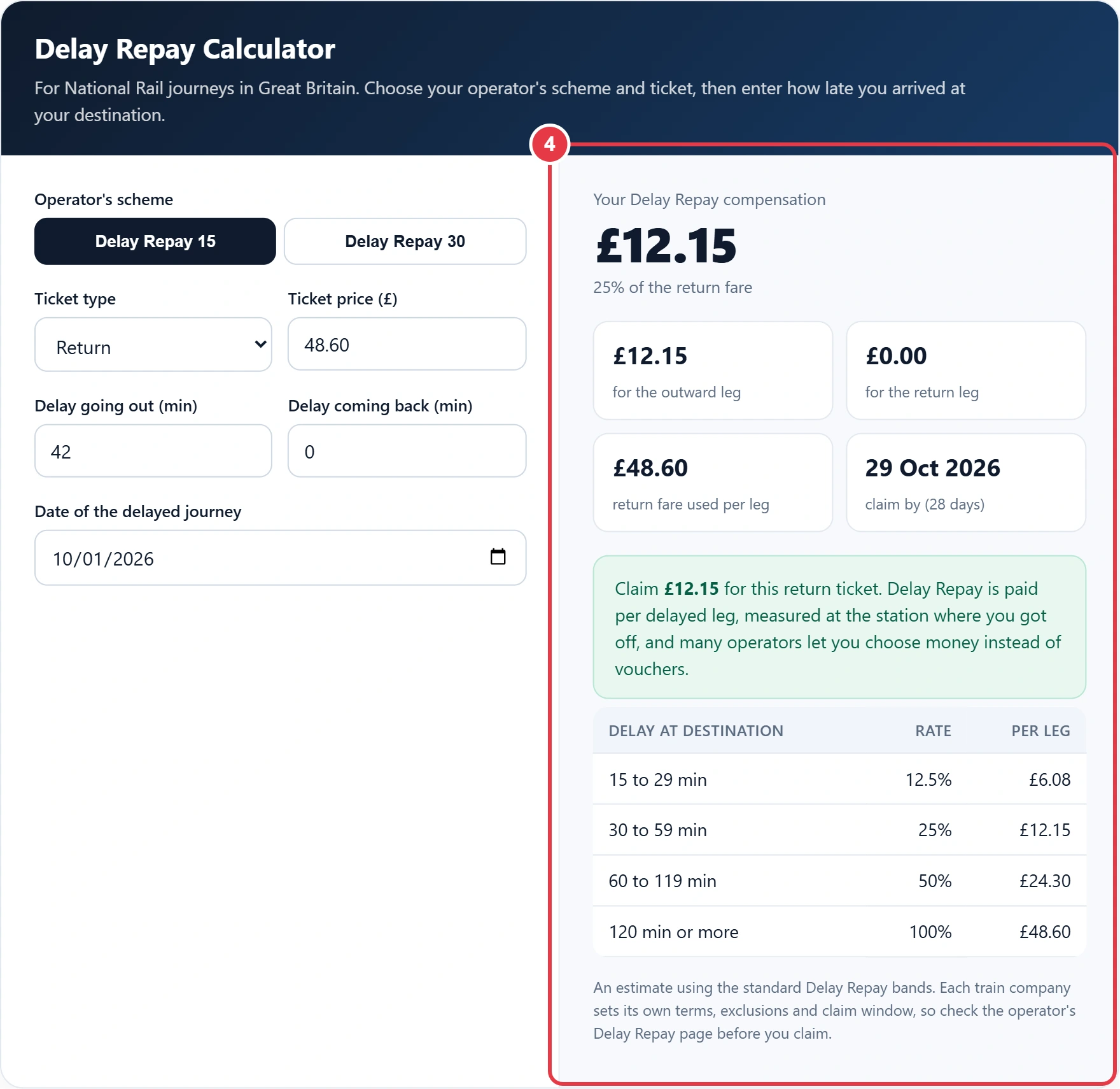 Step 4: read your Delay Repay compensation and claim deadline