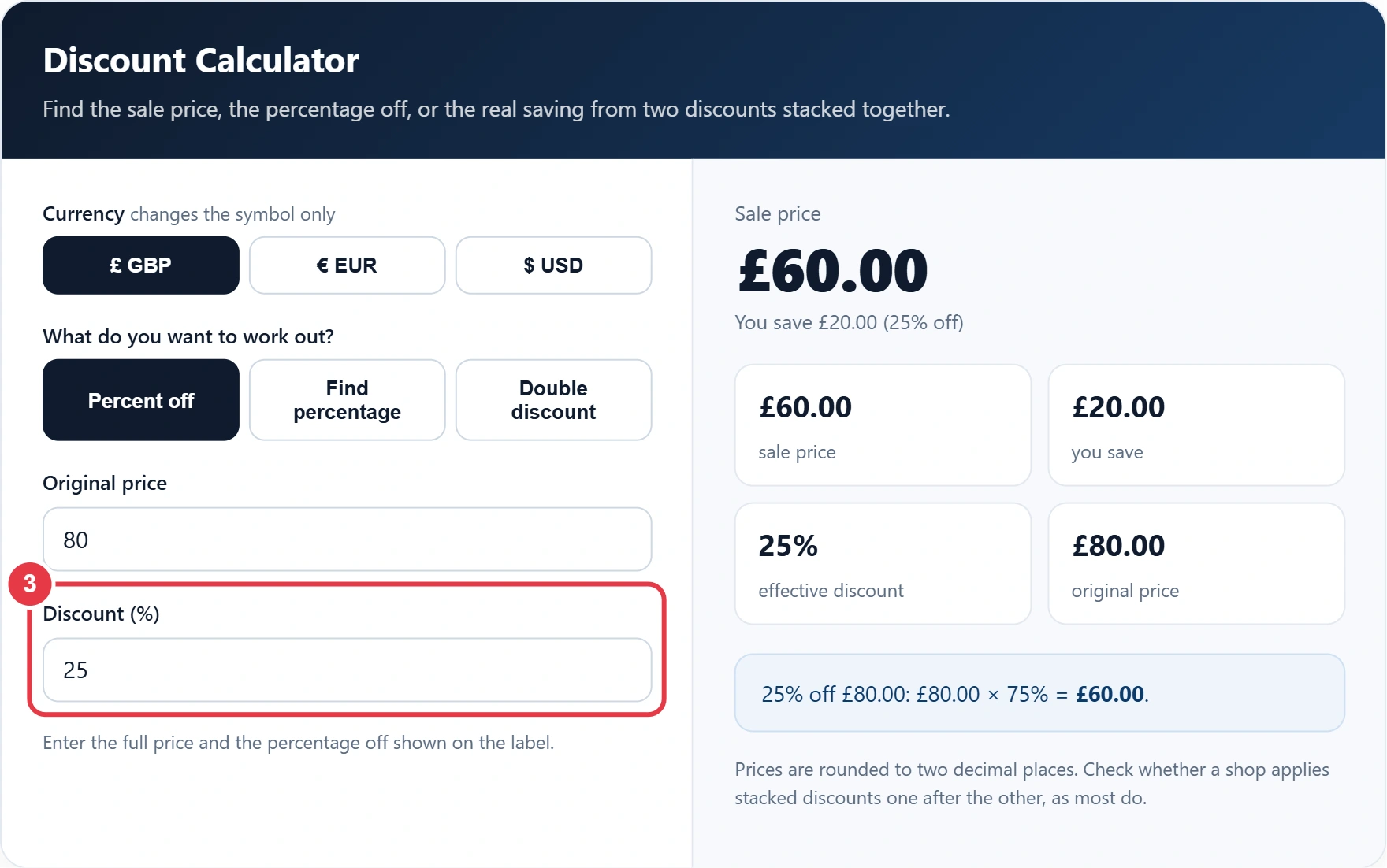 Step 3: enter the discount percentage or sale price