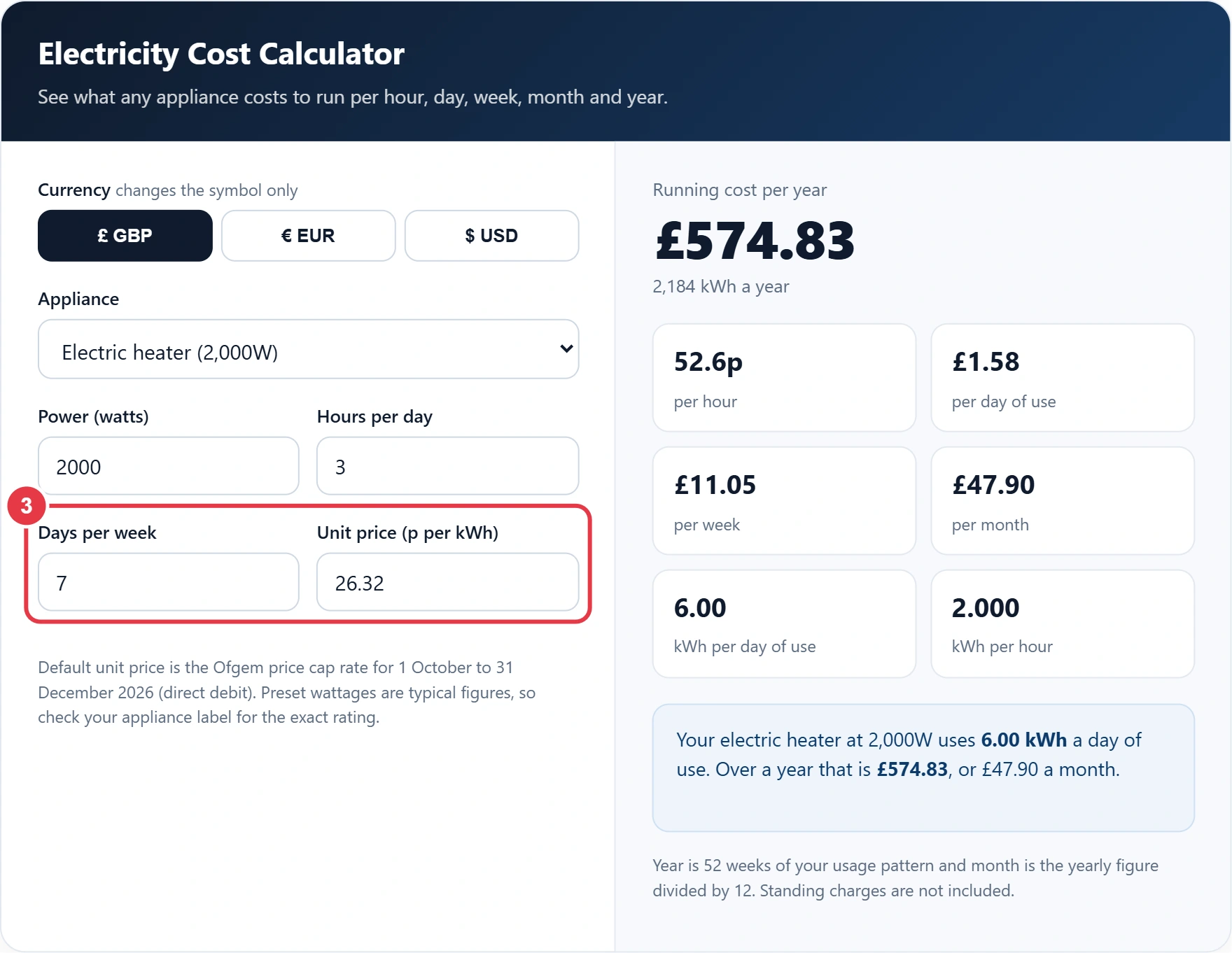 Step 3: set the days per week and the unit price