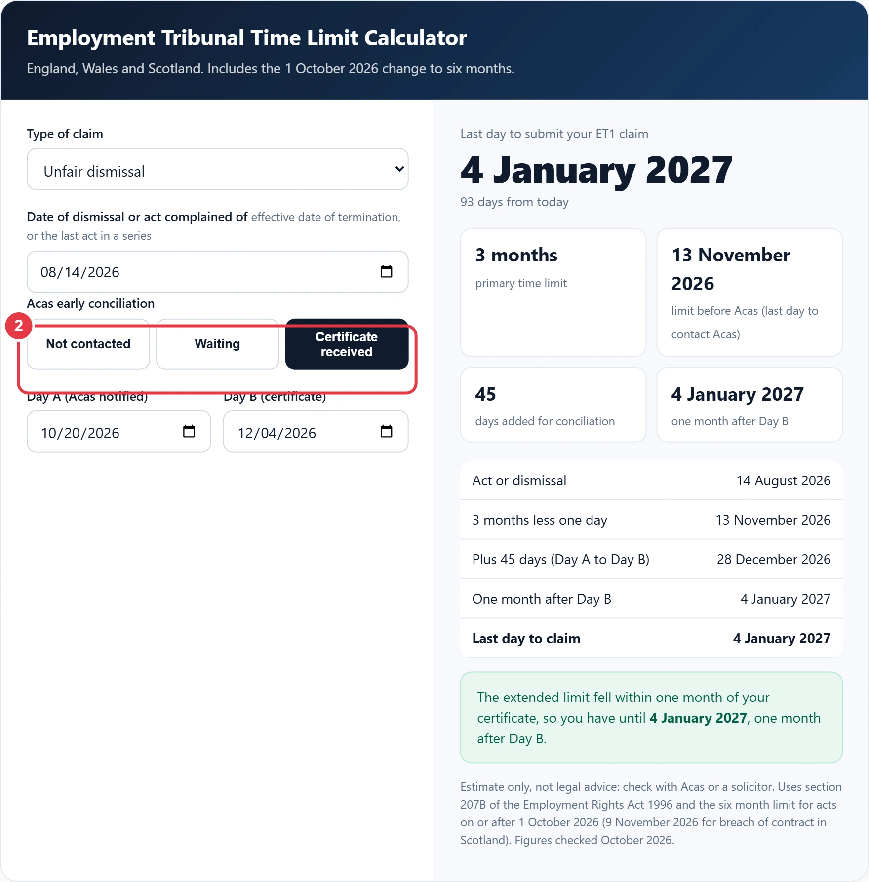 Step 2: choose your Acas early conciliation status