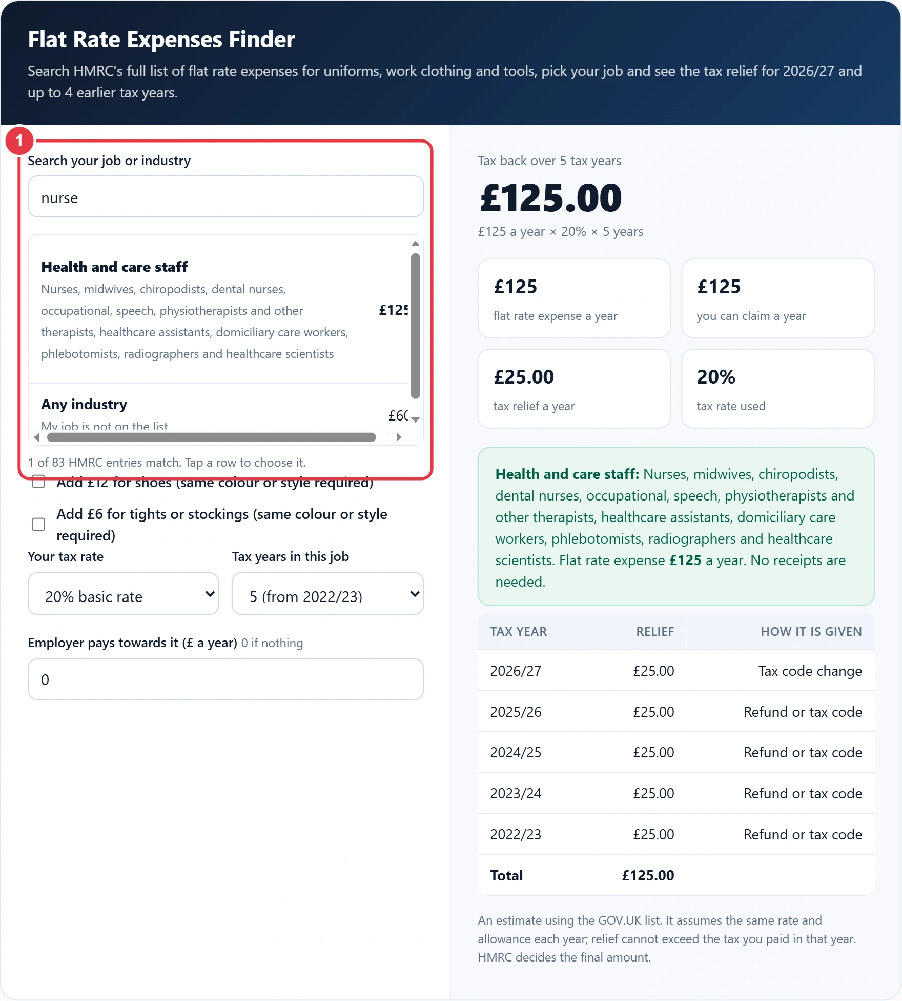 Step 1: search the flat rate expenses list for your job and choose it