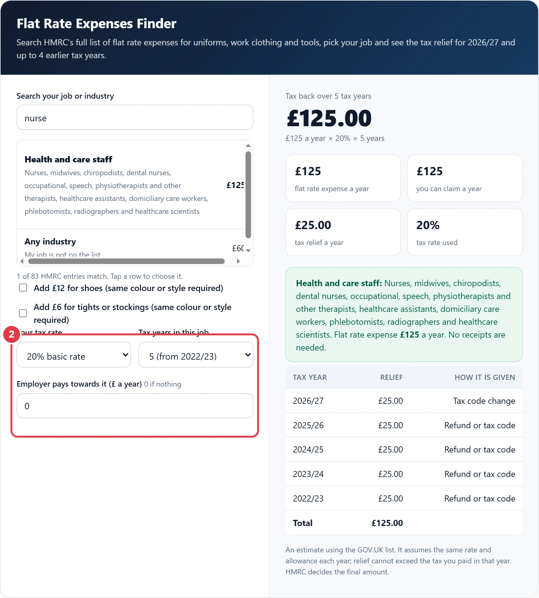 Step 2: choose your tax rate and the number of tax years