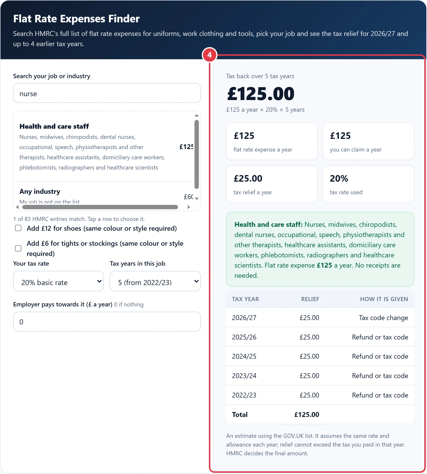 Step 4: read your tax relief per year and in total