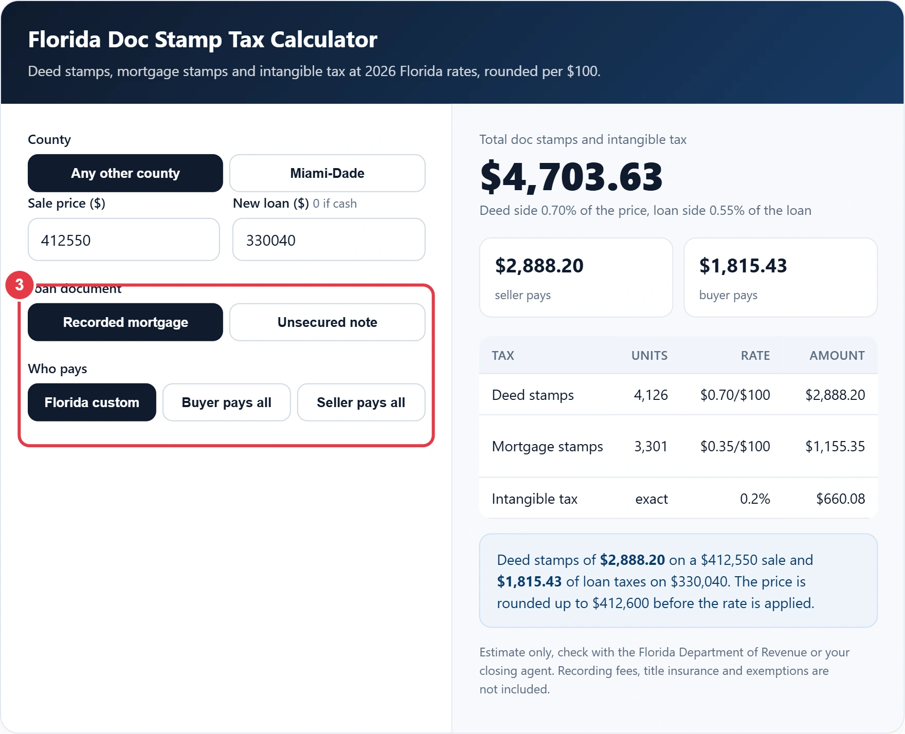 Step 3: pick the loan document and who pays