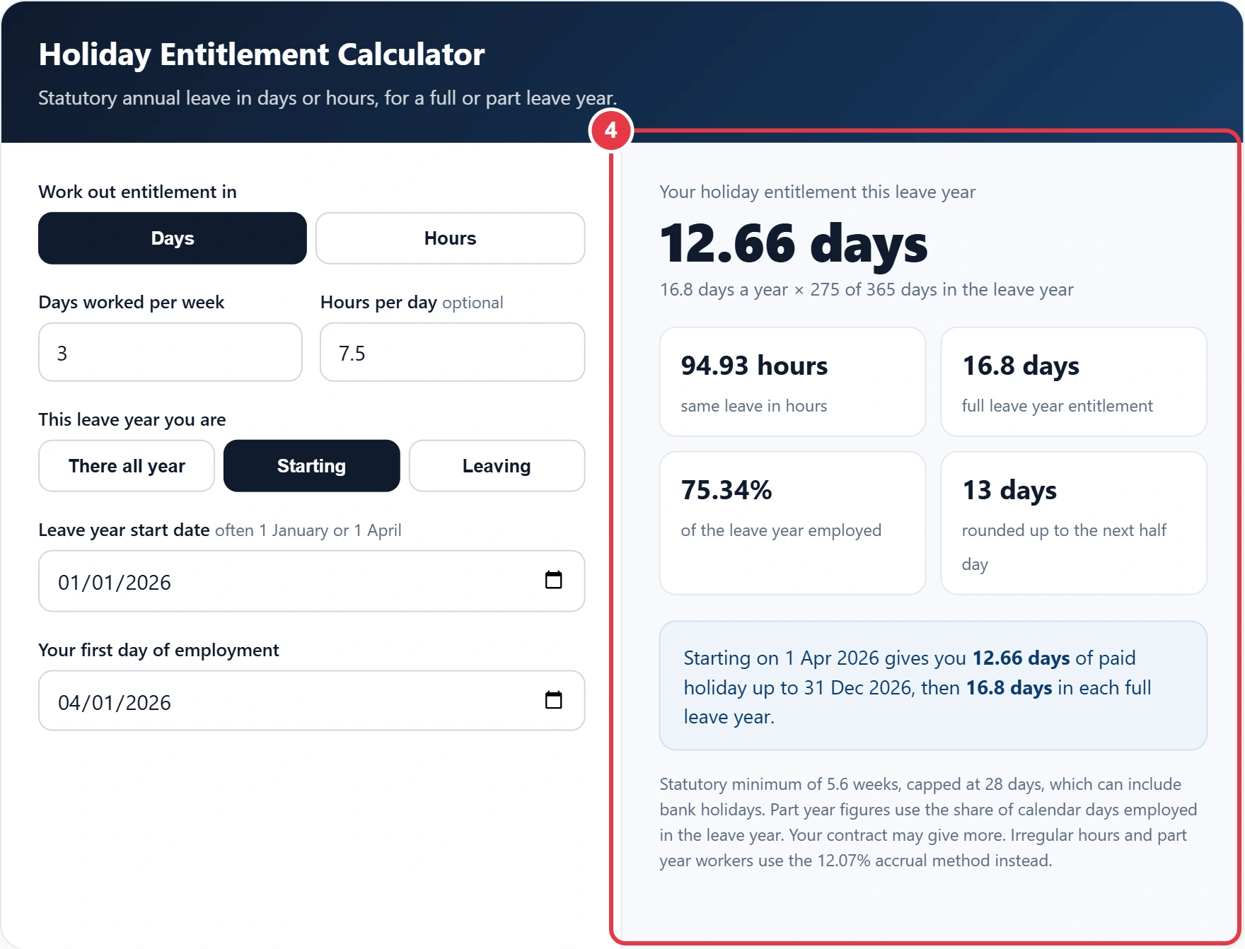 Step 4: read your holiday entitlement in days or hours