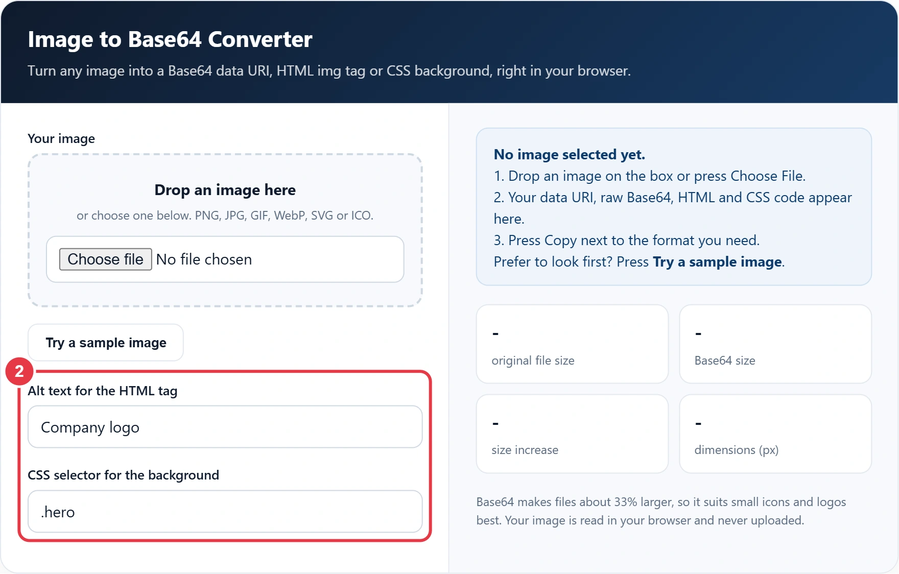 Step 2: set the alt text and CSS selector for the code snippets