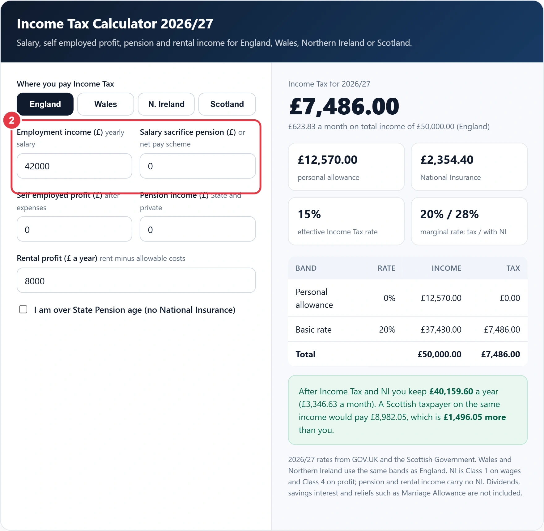 Step 2: enter employment income and any salary sacrifice pension