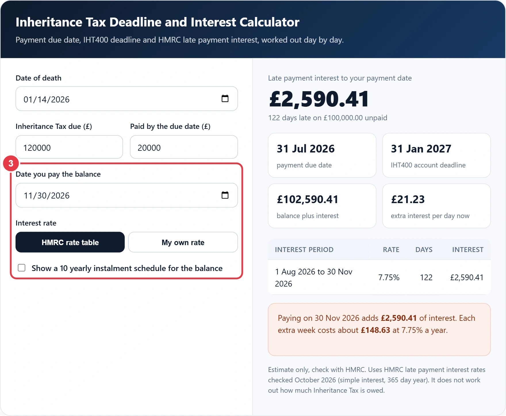 Step 3: choose the payment date and interest rate option