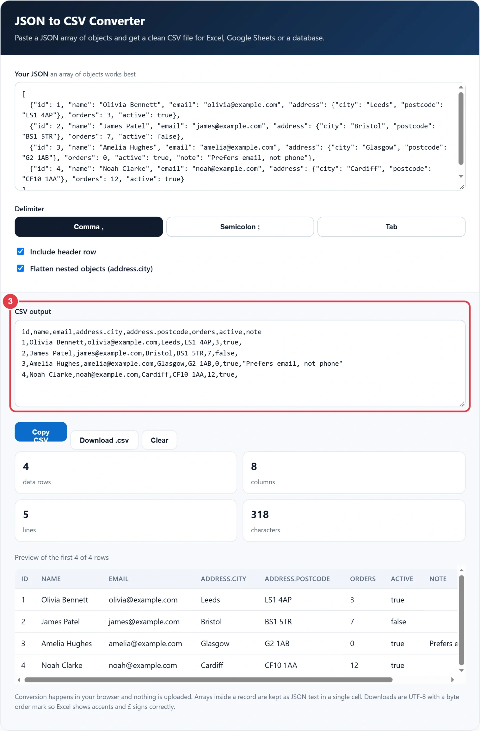 Step 3: check the CSV output