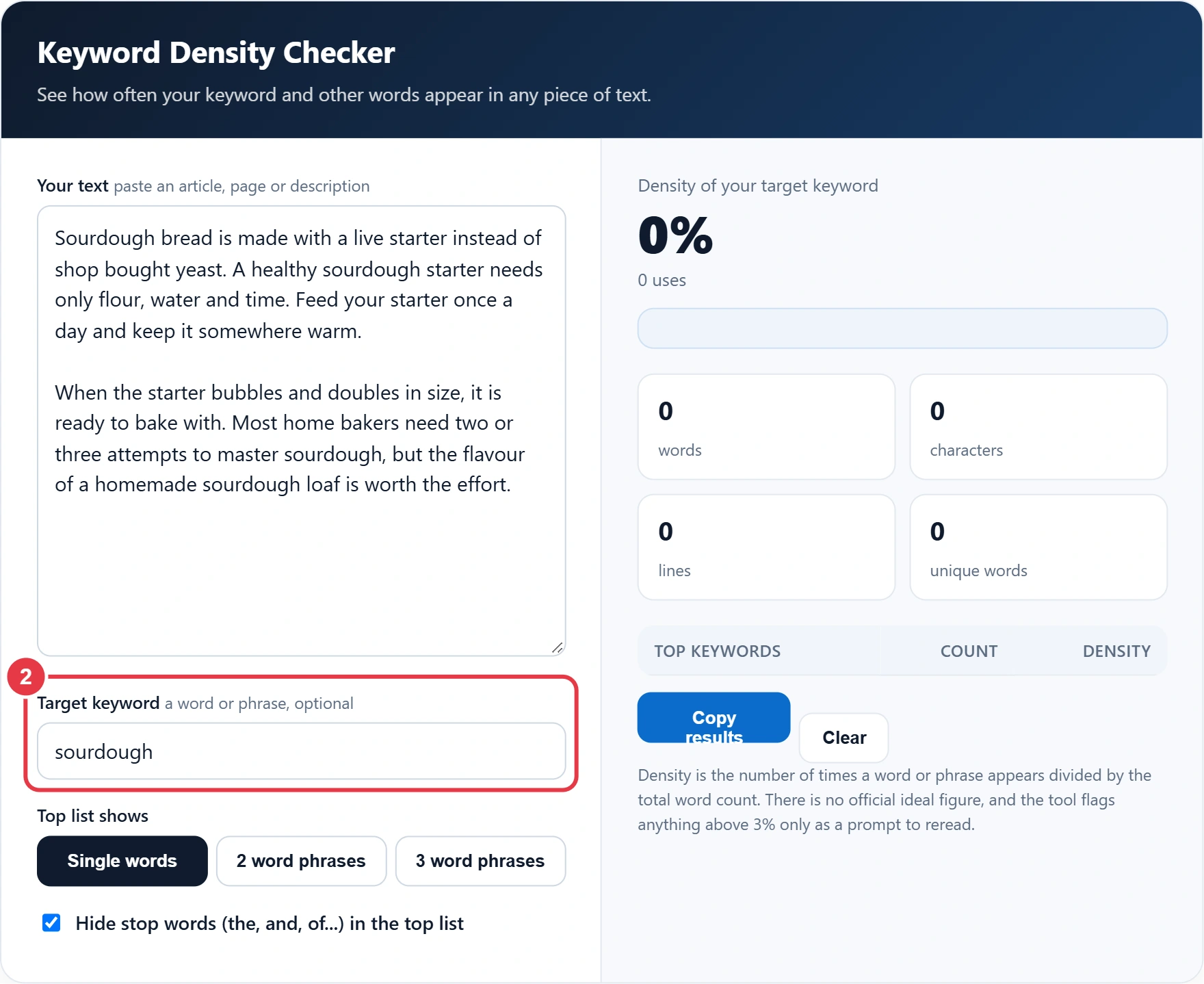 Step 2: enter your target keyword