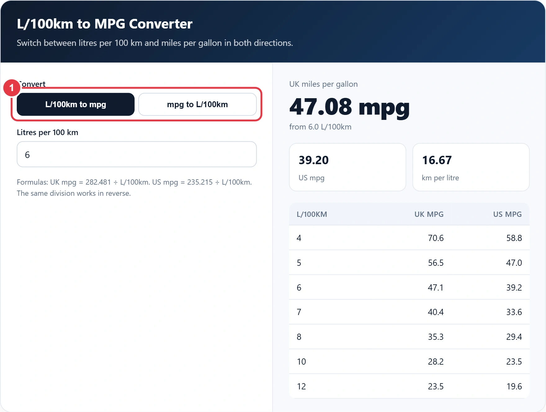 Step 1: choose the conversion direction
