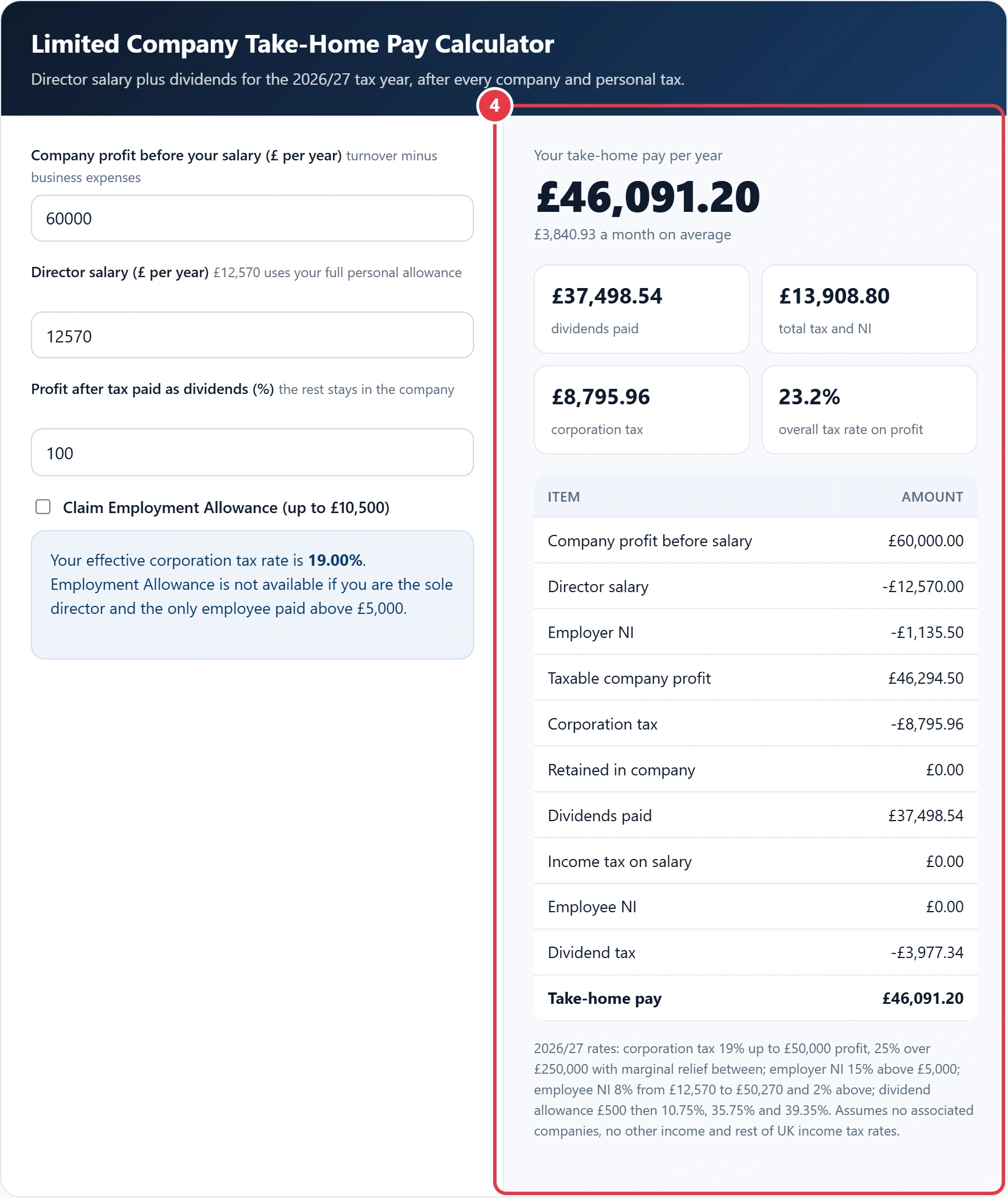Step 4: read your take-home pay and tax breakdown