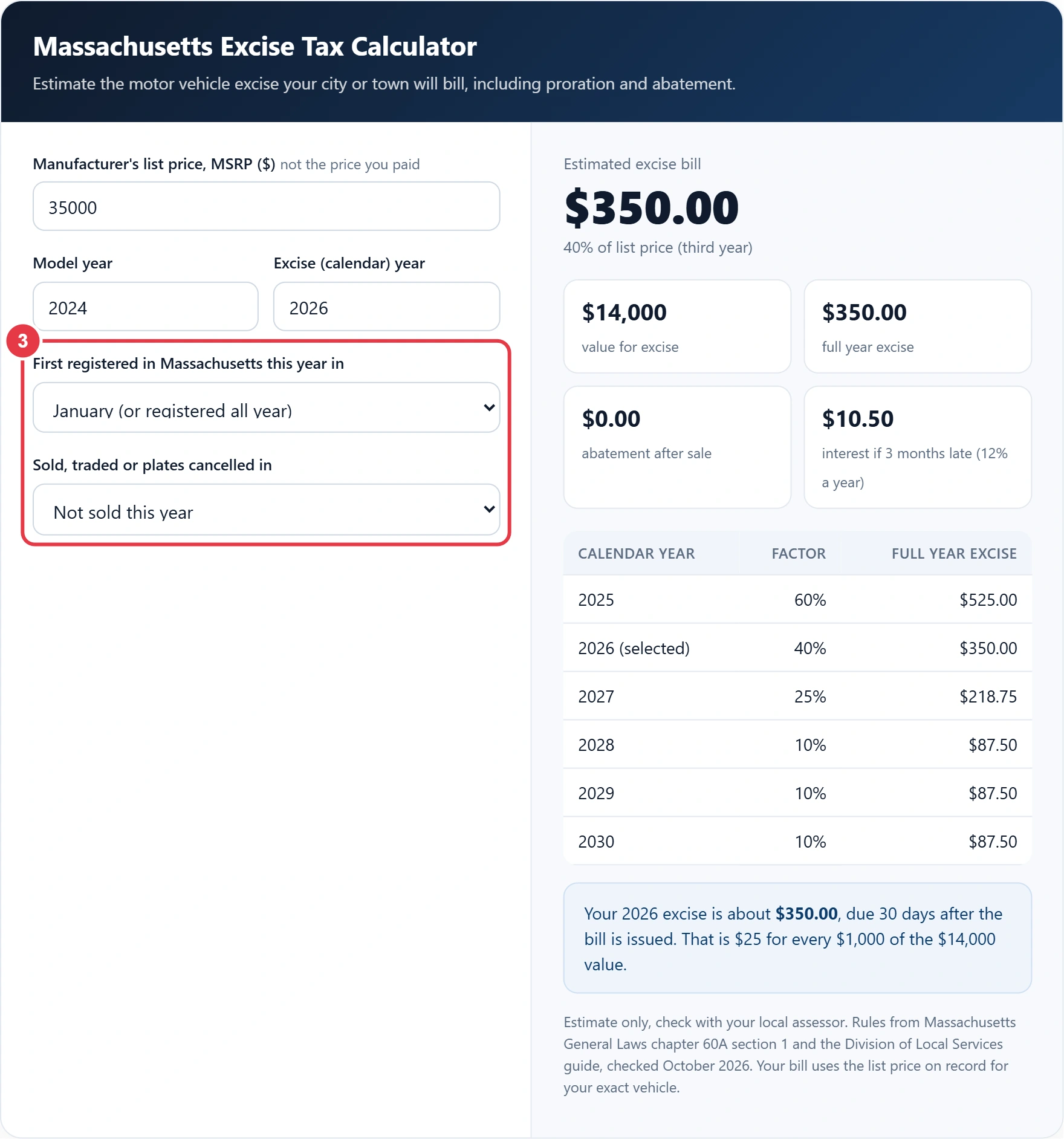 Step 3: choose the registration month and any sale month