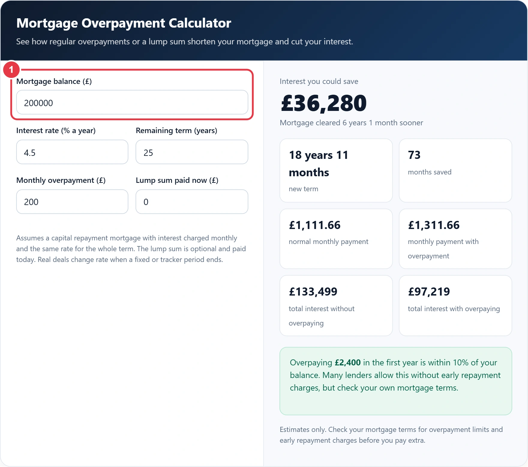Step 1: enter your mortgage balance