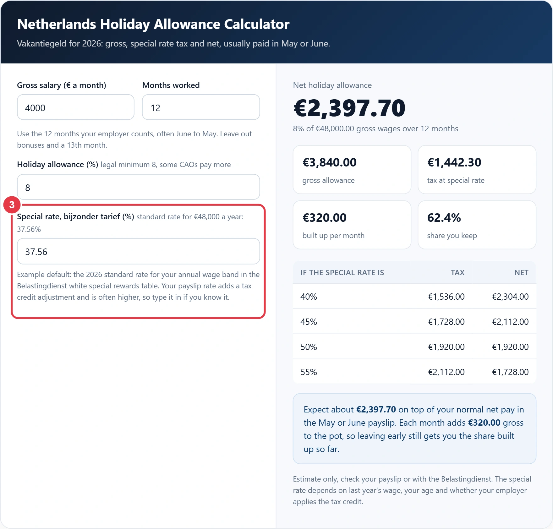 Step 3: check or enter the special tax rate from your payslip