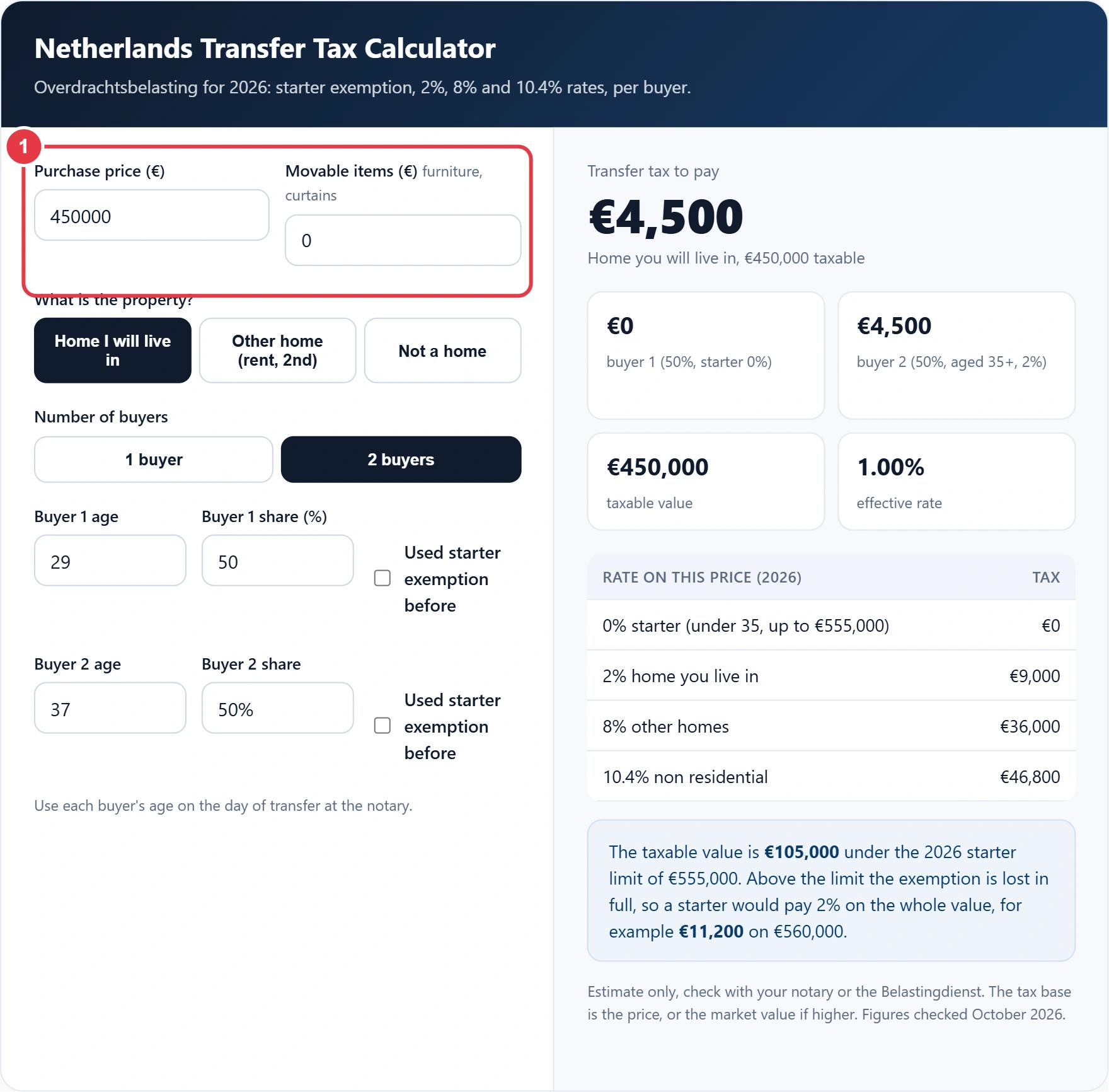 Step 1: enter the purchase price and any movable items
