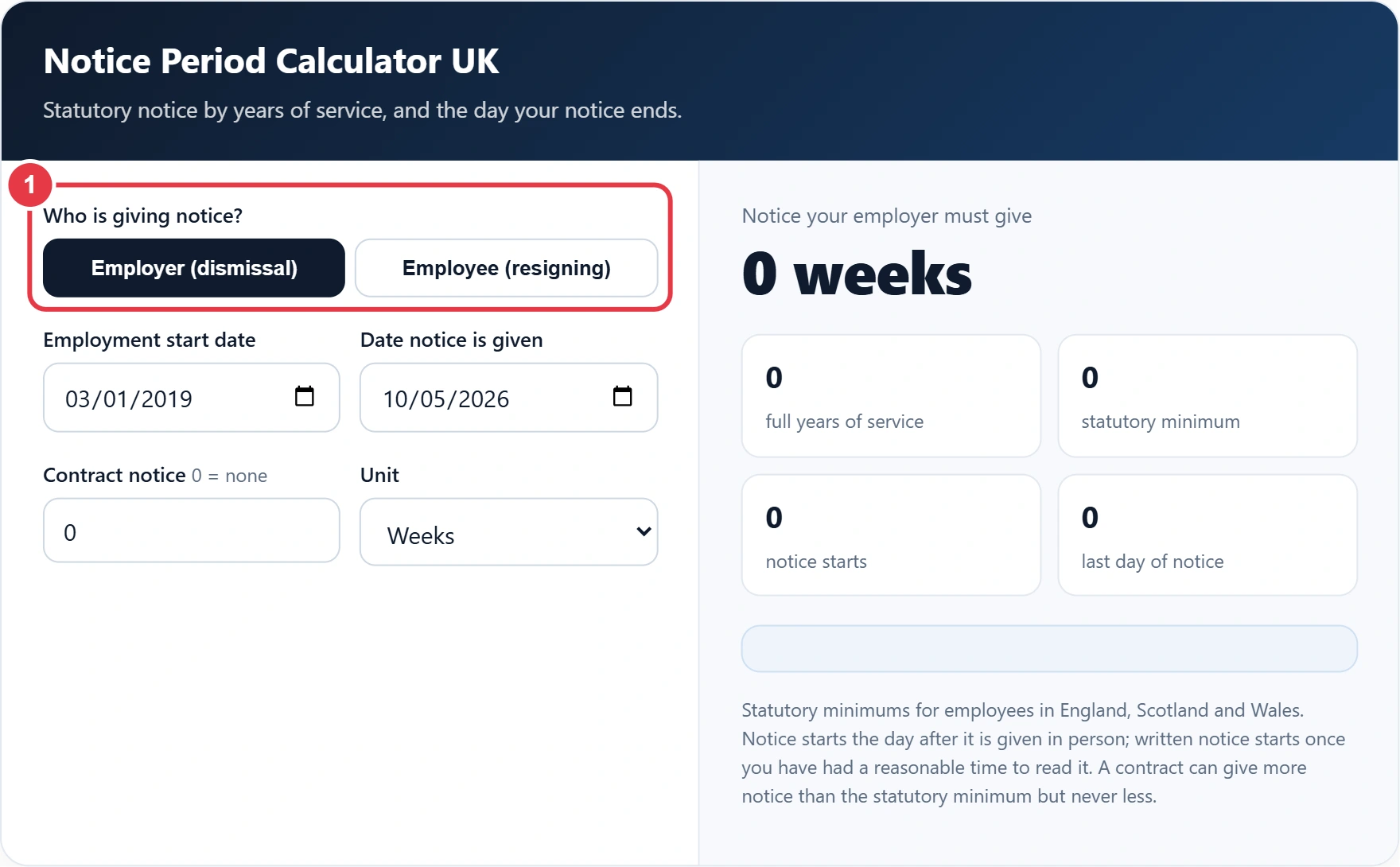 Step 1: choose whether the employer or the employee is giving notice