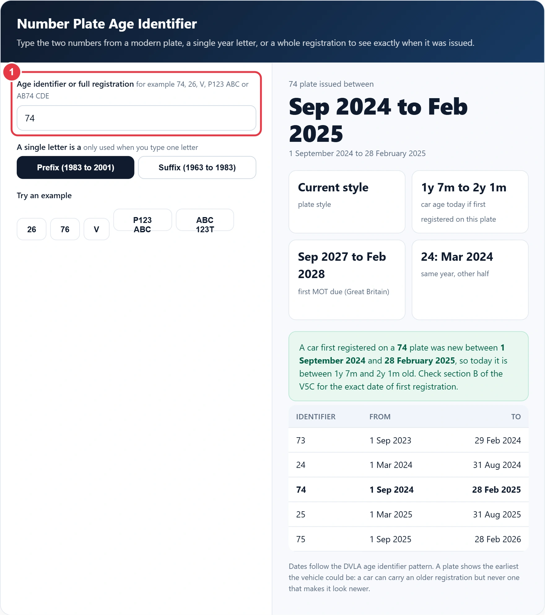 Step 1: type the age identifier or the full registration