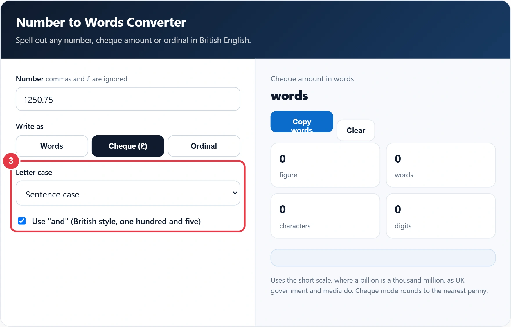 Step 3: set the letter case and the British and option