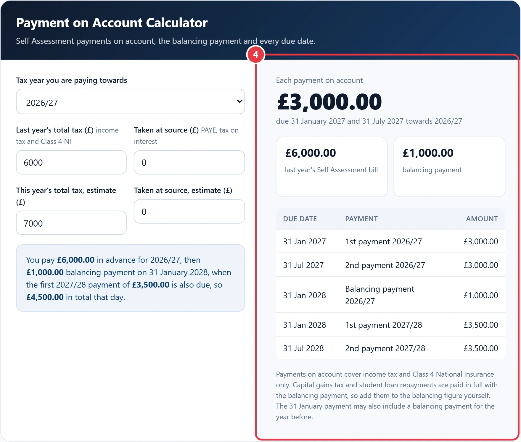 Step 4: read your payments on account and due dates