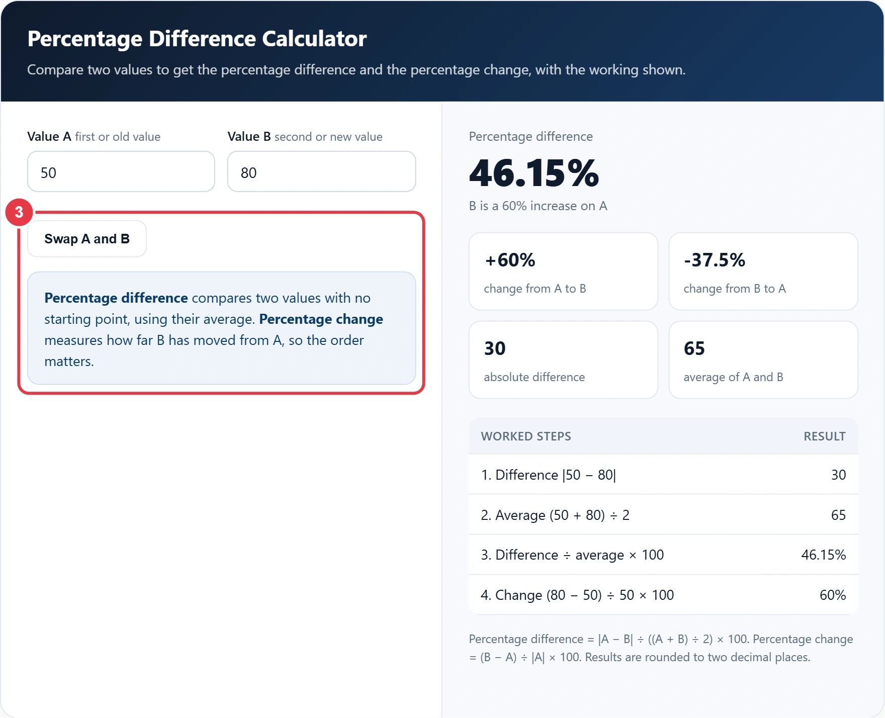 Step 3: choose between percentage difference and percentage change