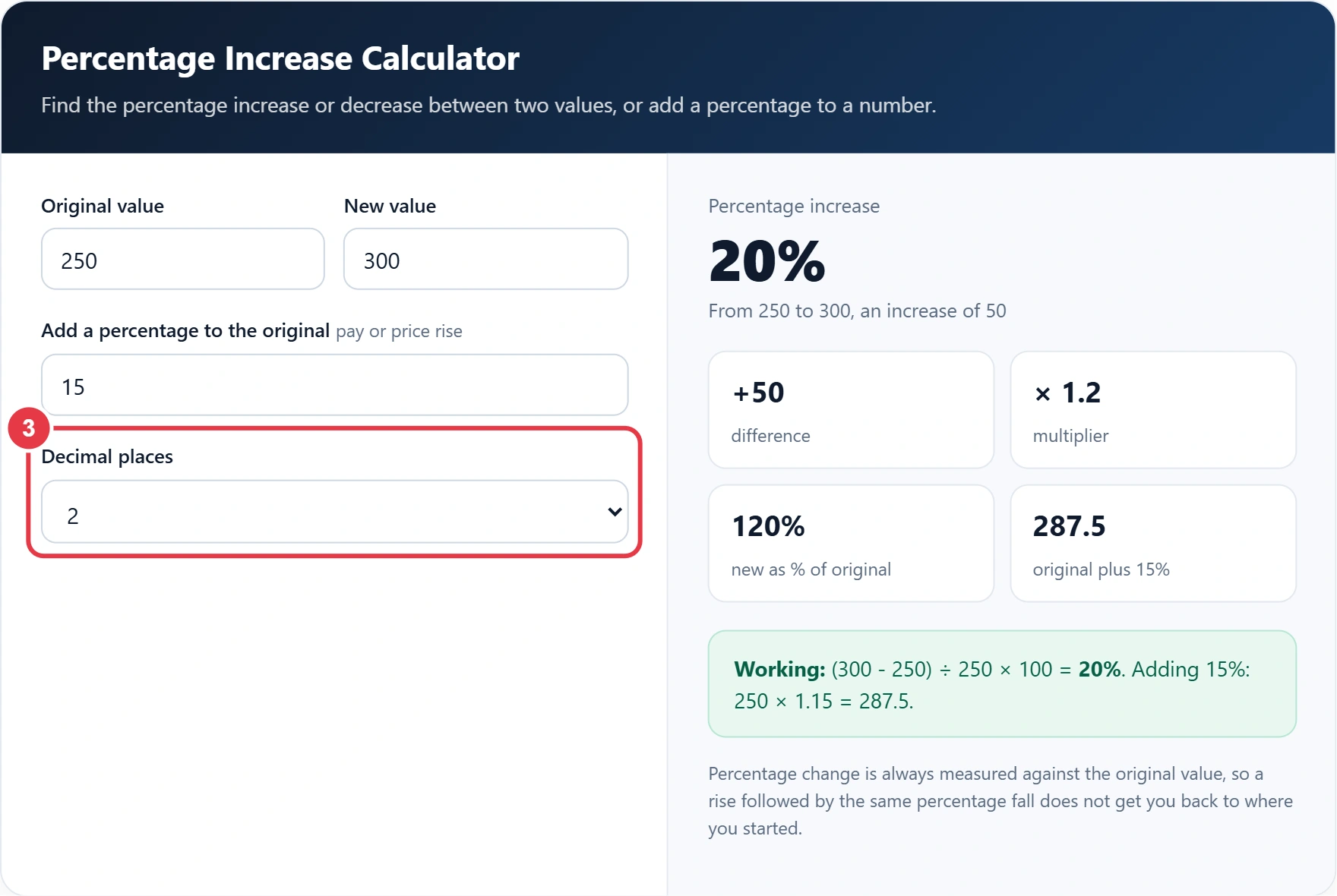 Step 3: choose the number of decimal places