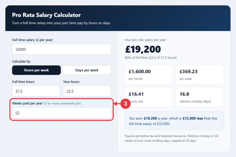 Step 3: set the number of paid weeks per year
