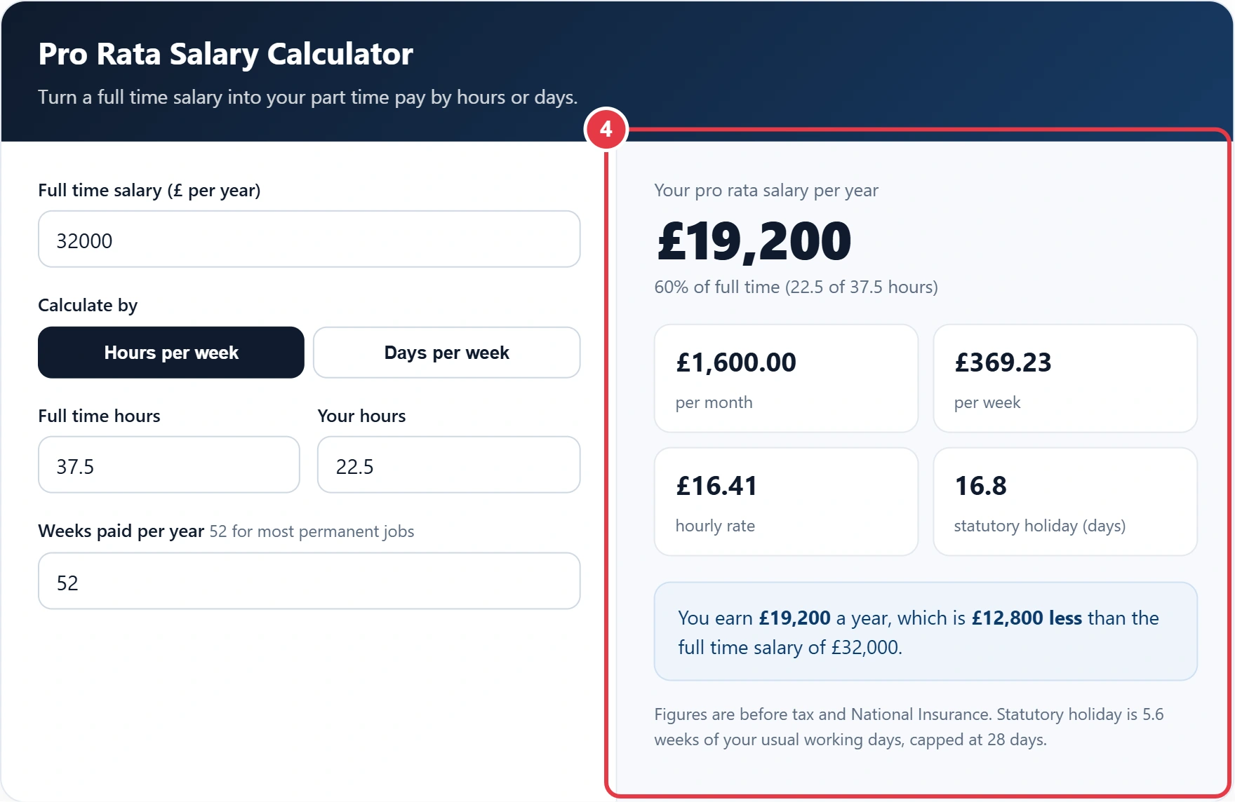 Step 4: read your pro rata salary results