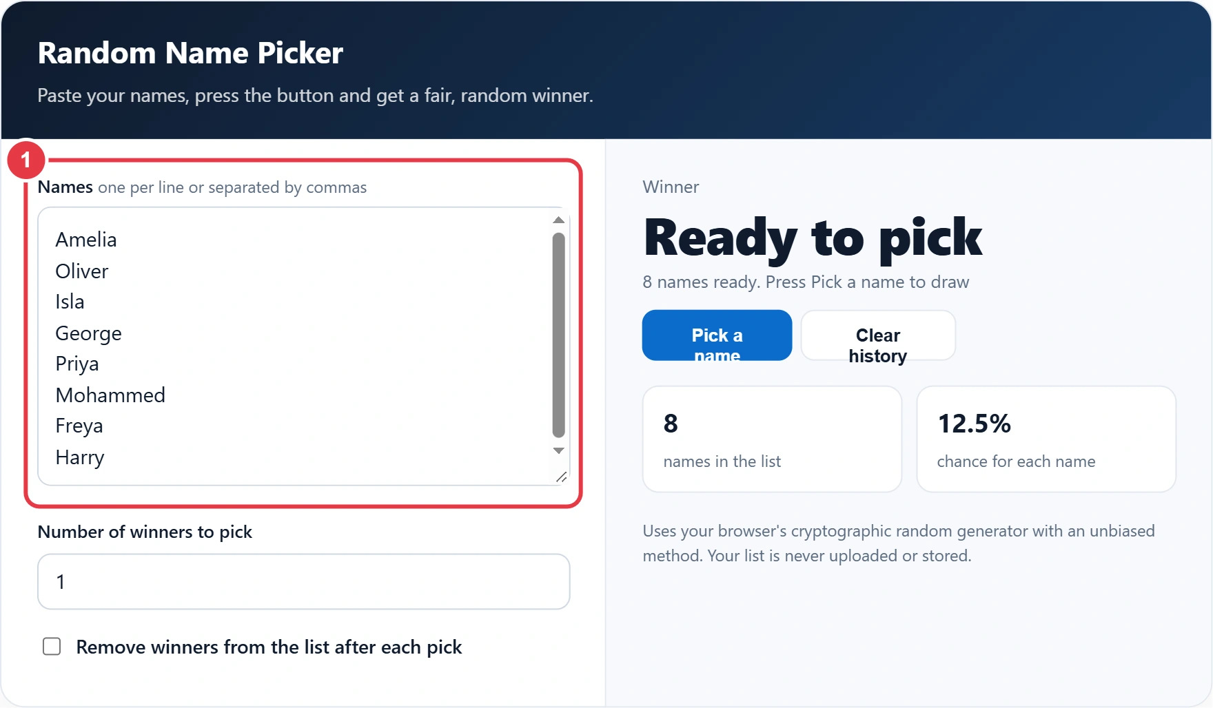 Step 1: type or paste your list of names