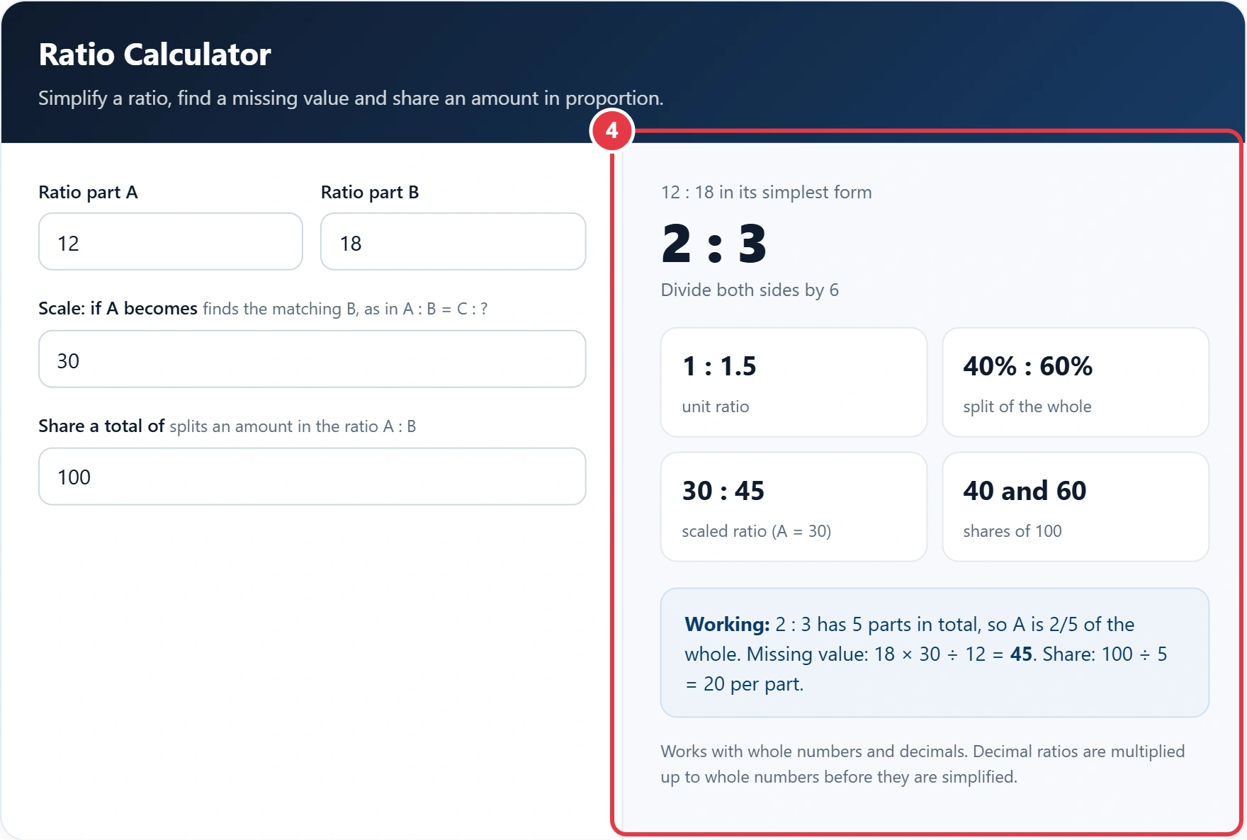 Step 4: read the simplified ratio and working