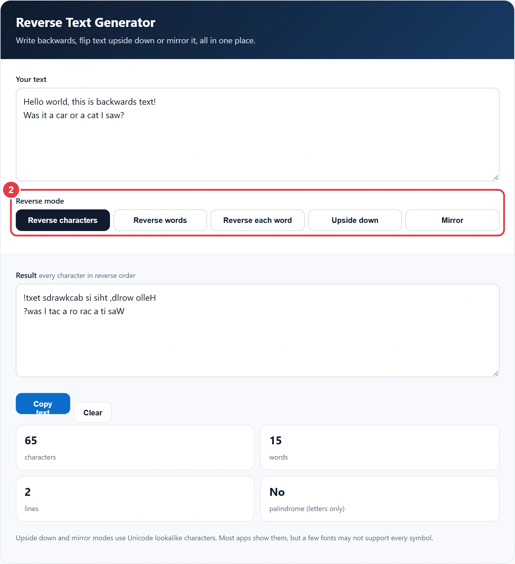 Step 2: choose a reverse text mode