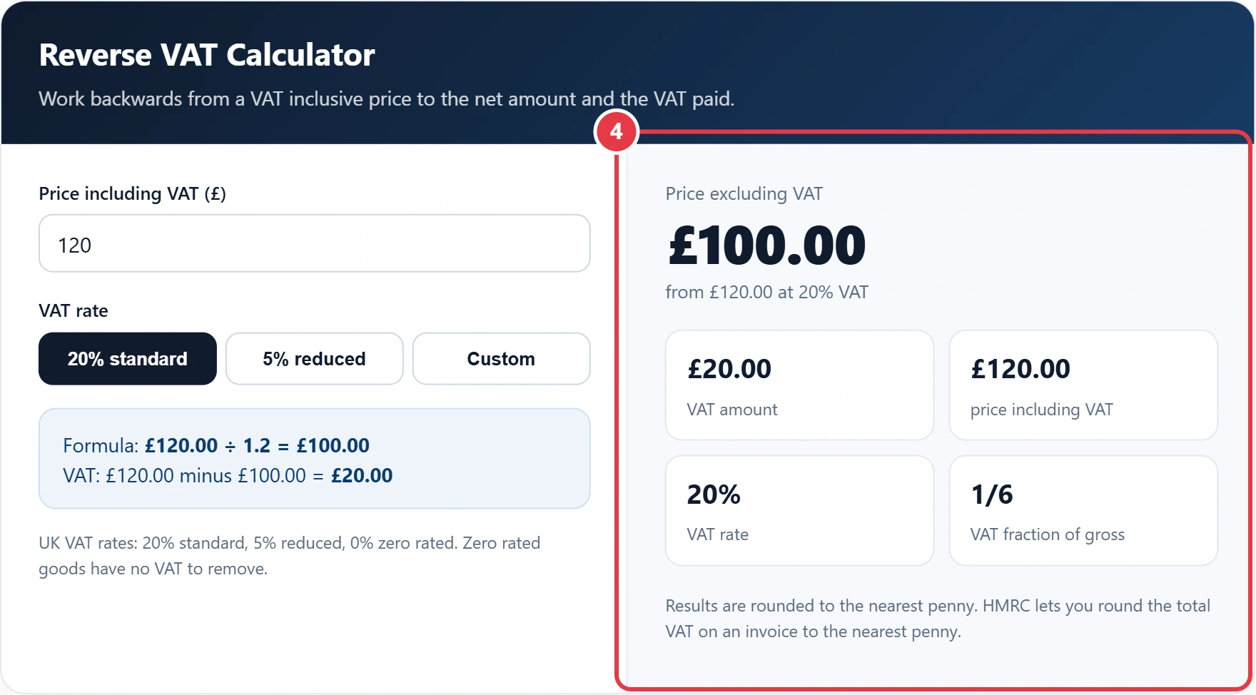 Step 4: read the net price and VAT amount