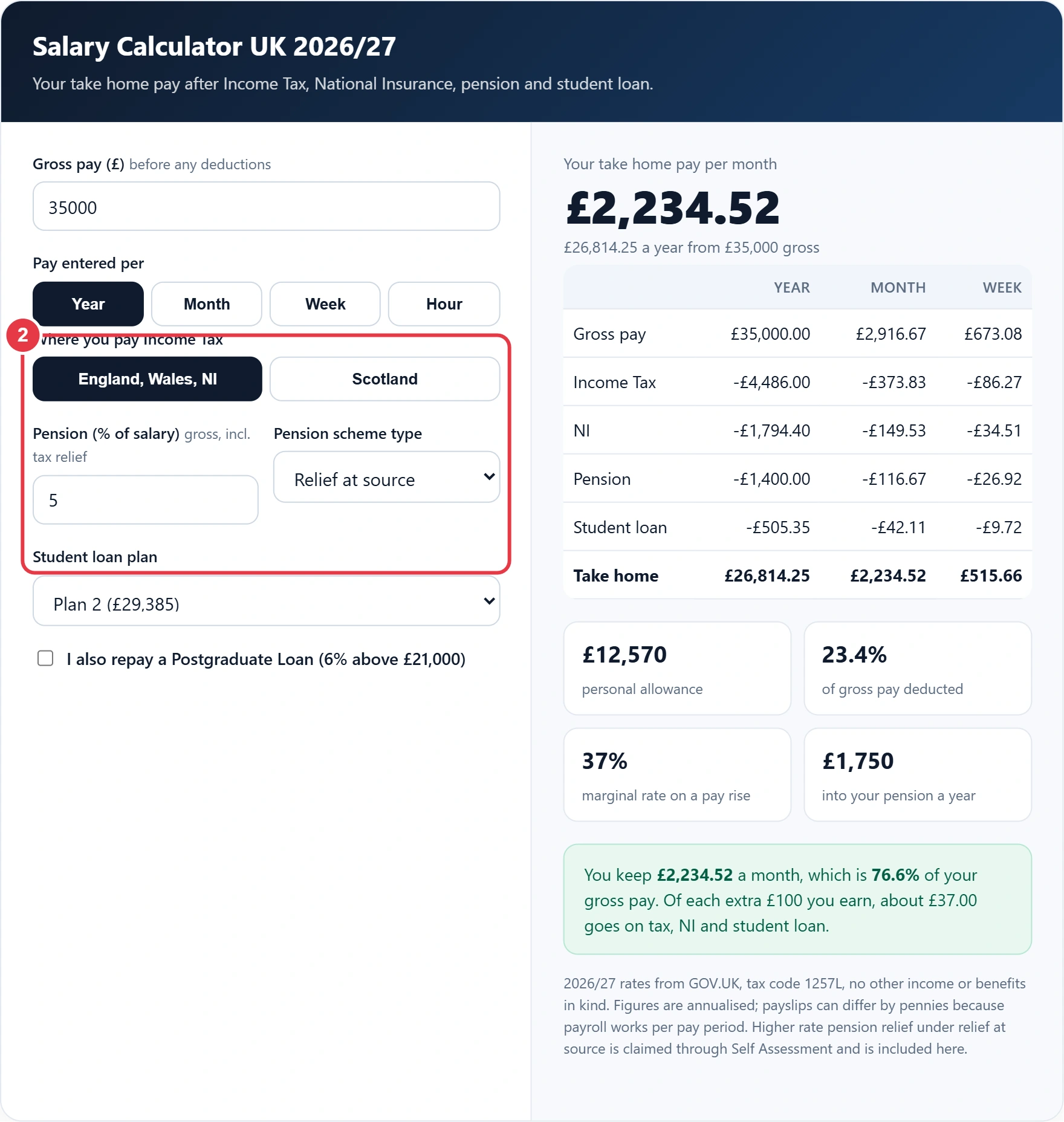 Step 2: choose England, Wales and NI or Scotland and set your pension