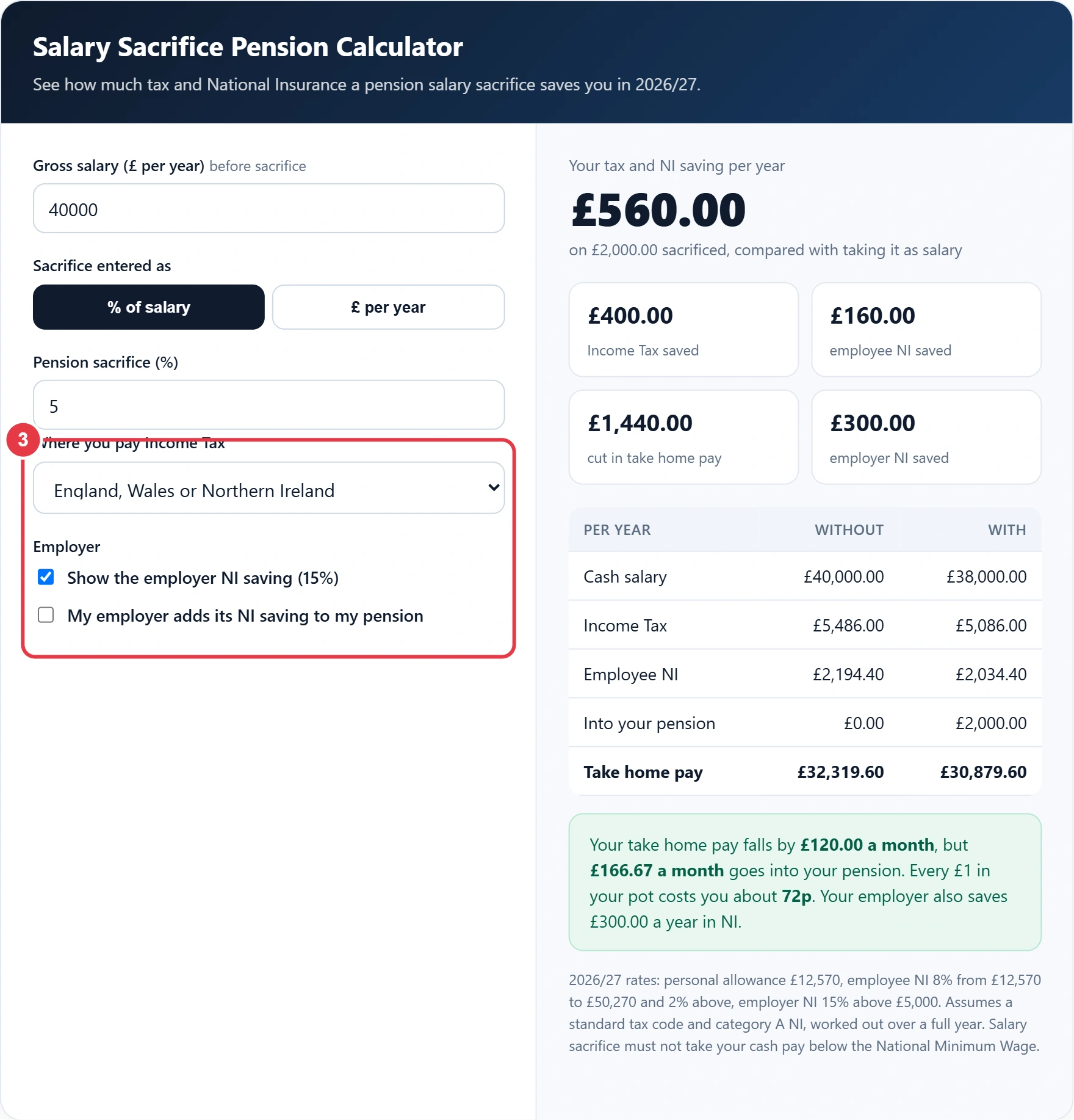 Step 3: choose your tax region and employer options