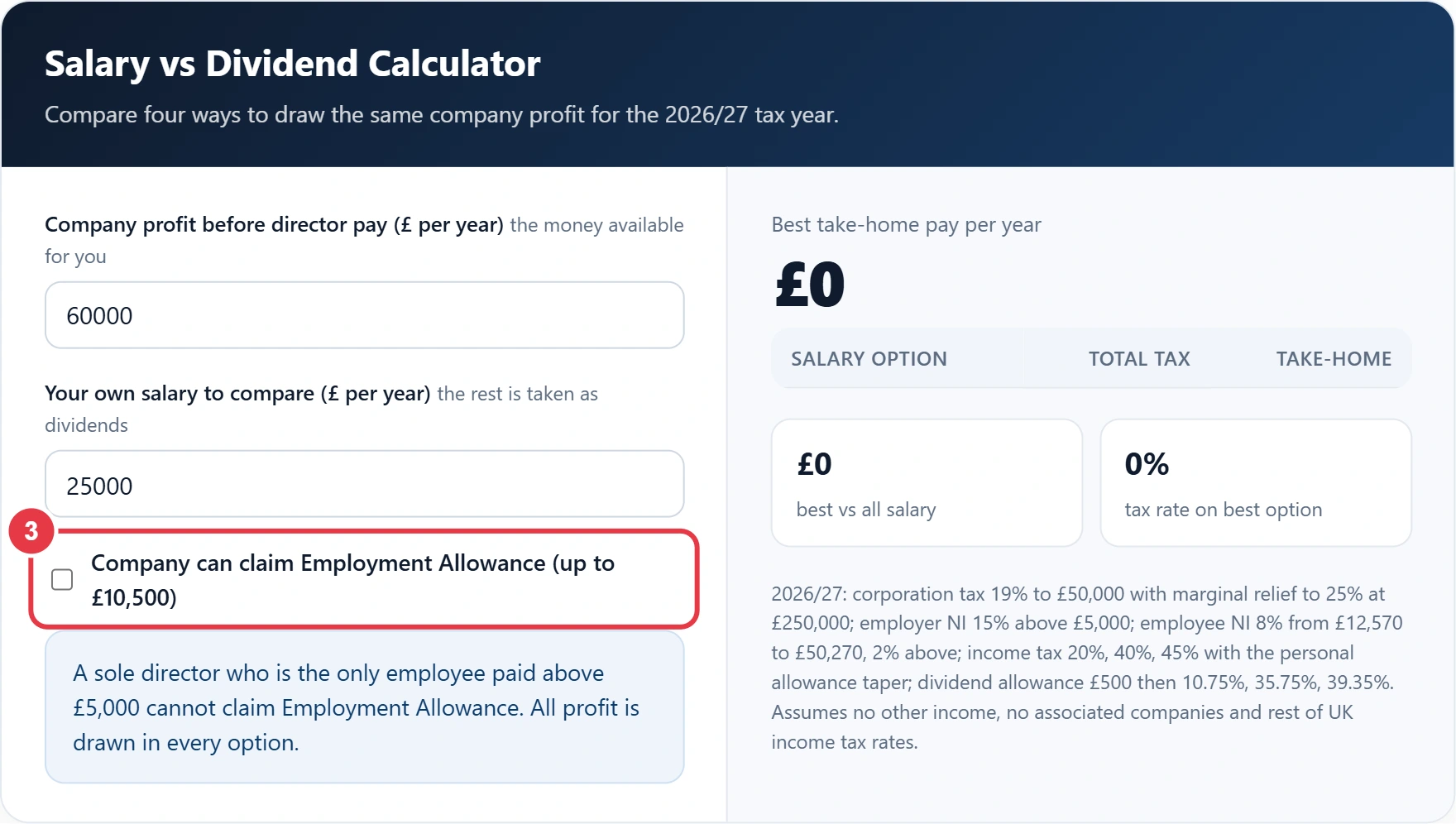 Step 3: choose whether the company can claim Employment Allowance