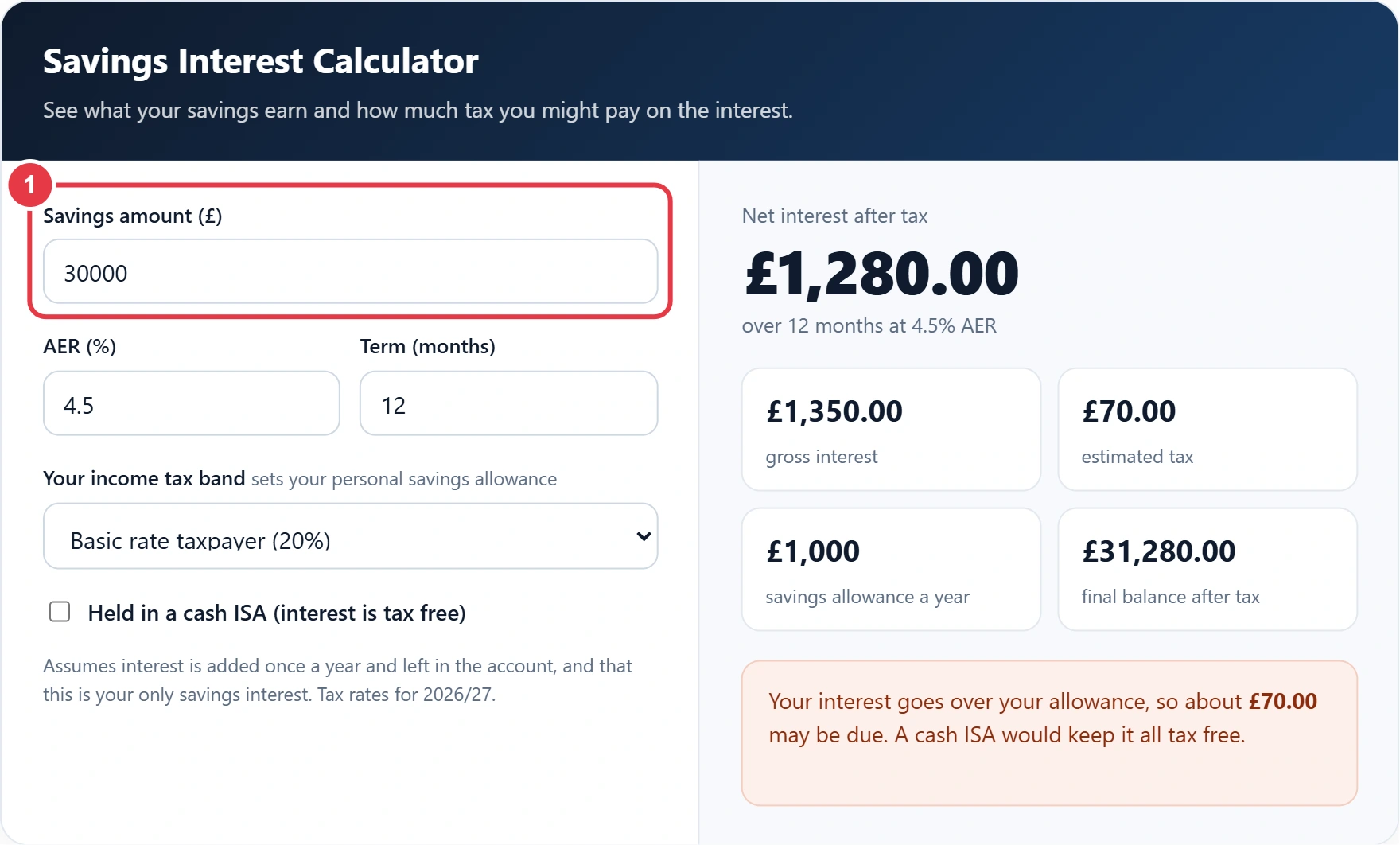 Step 1: enter the amount you have saved