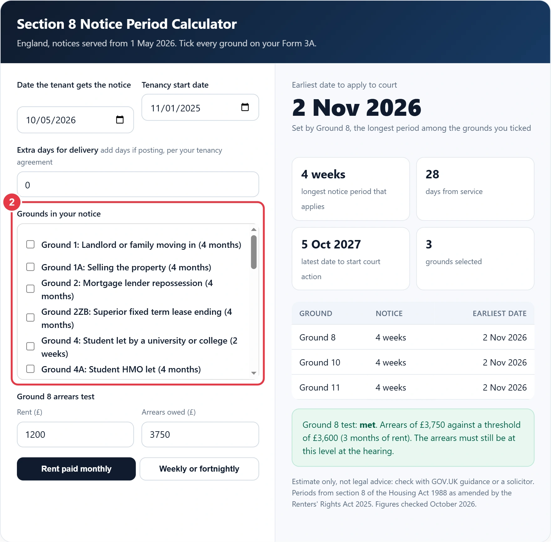 Step 2: tick every ground listed in the Form 3A notice