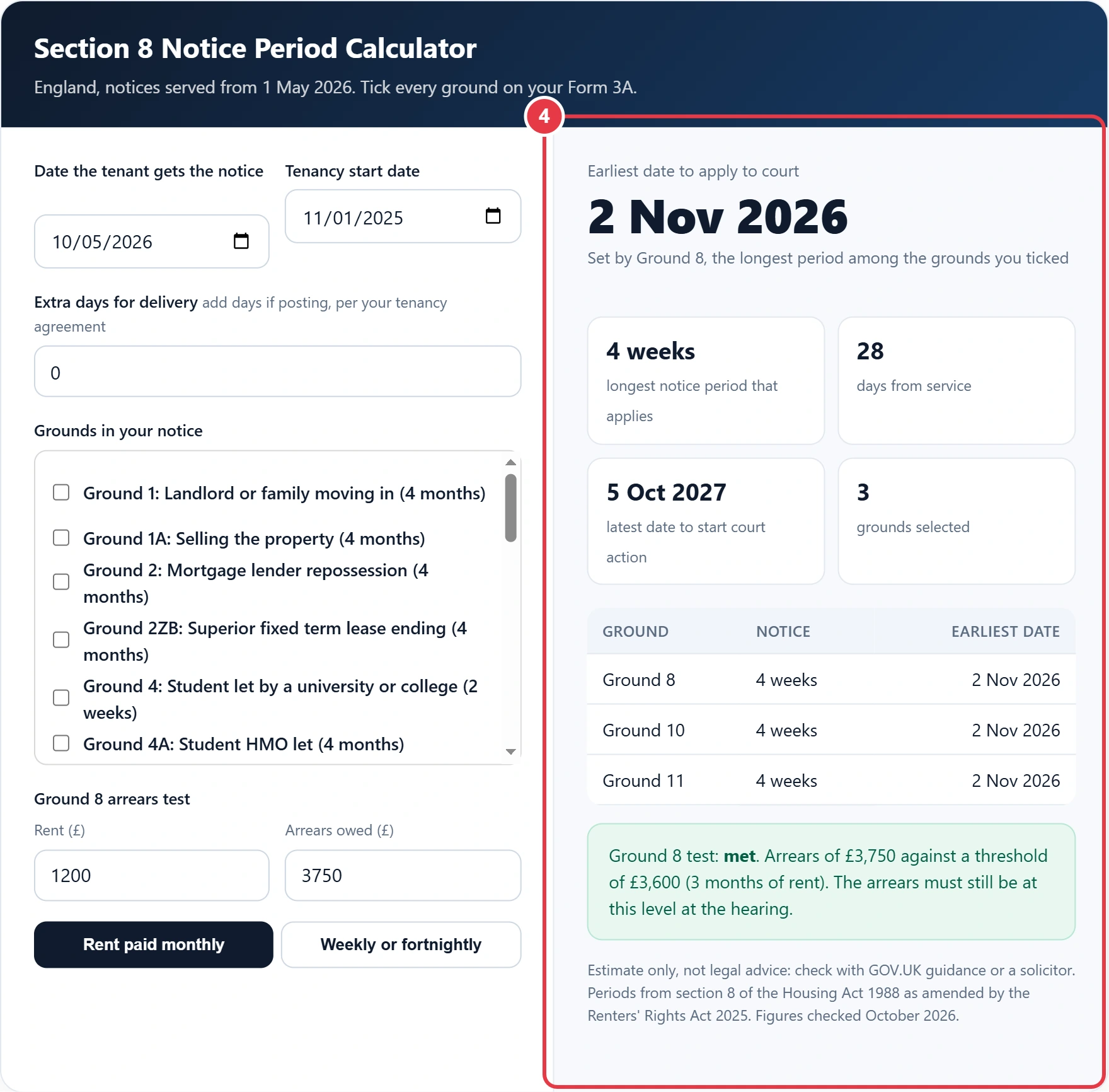 Step 4: read the earliest court date and the 12 month deadline