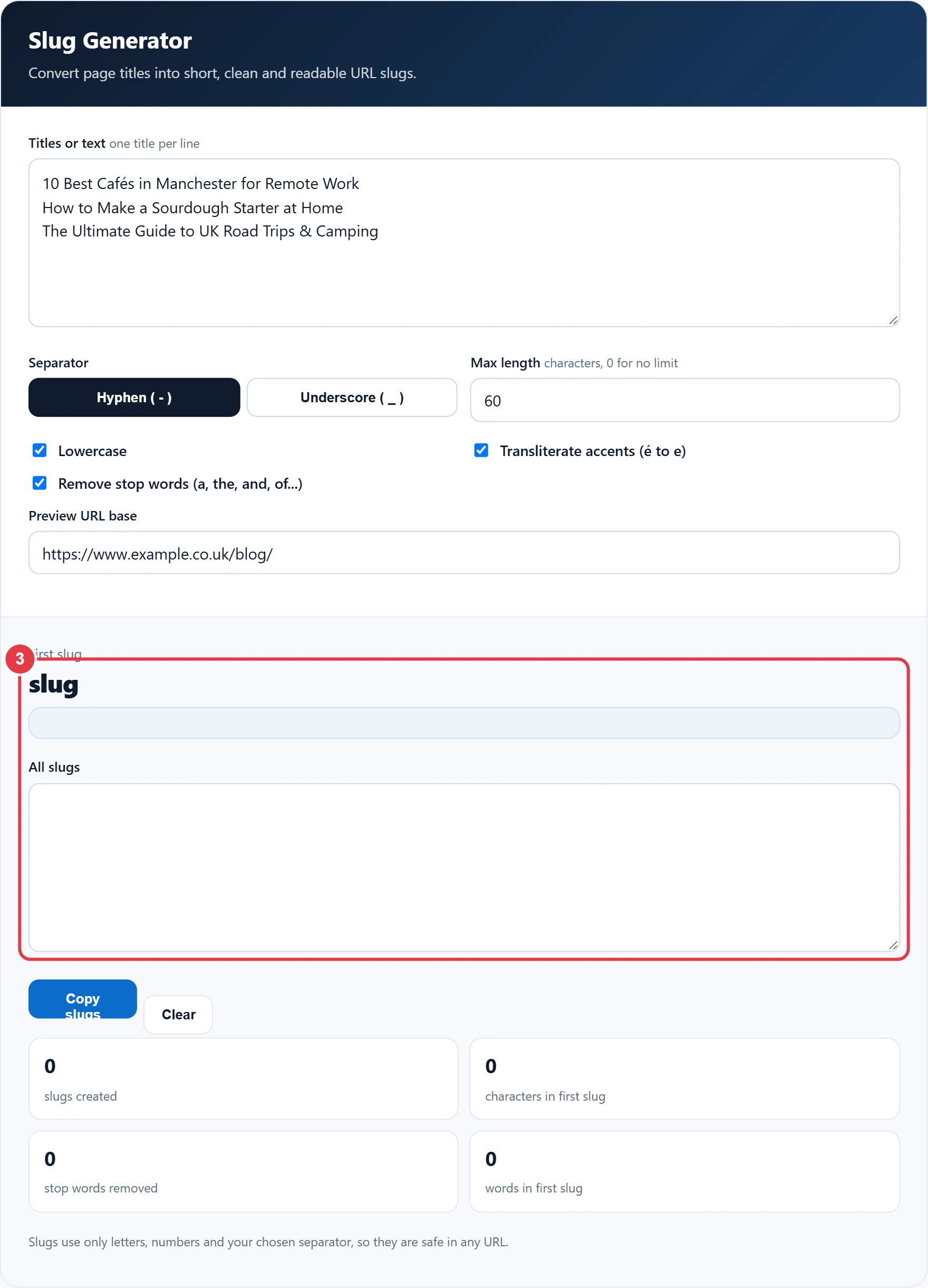 Step 3: check the generated slug and full URL preview