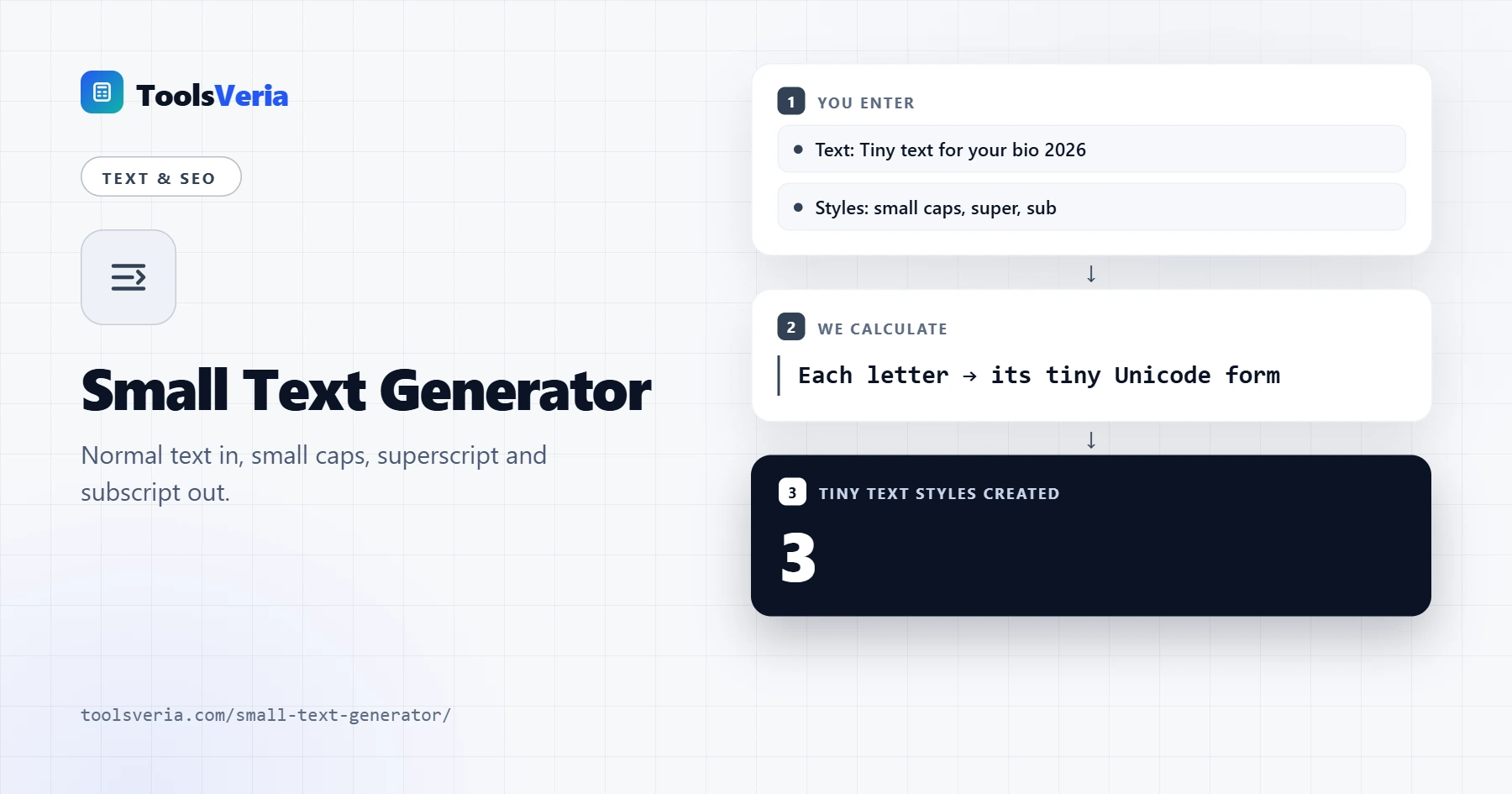 Small text generator turning normal text into small caps, superscript and subscript