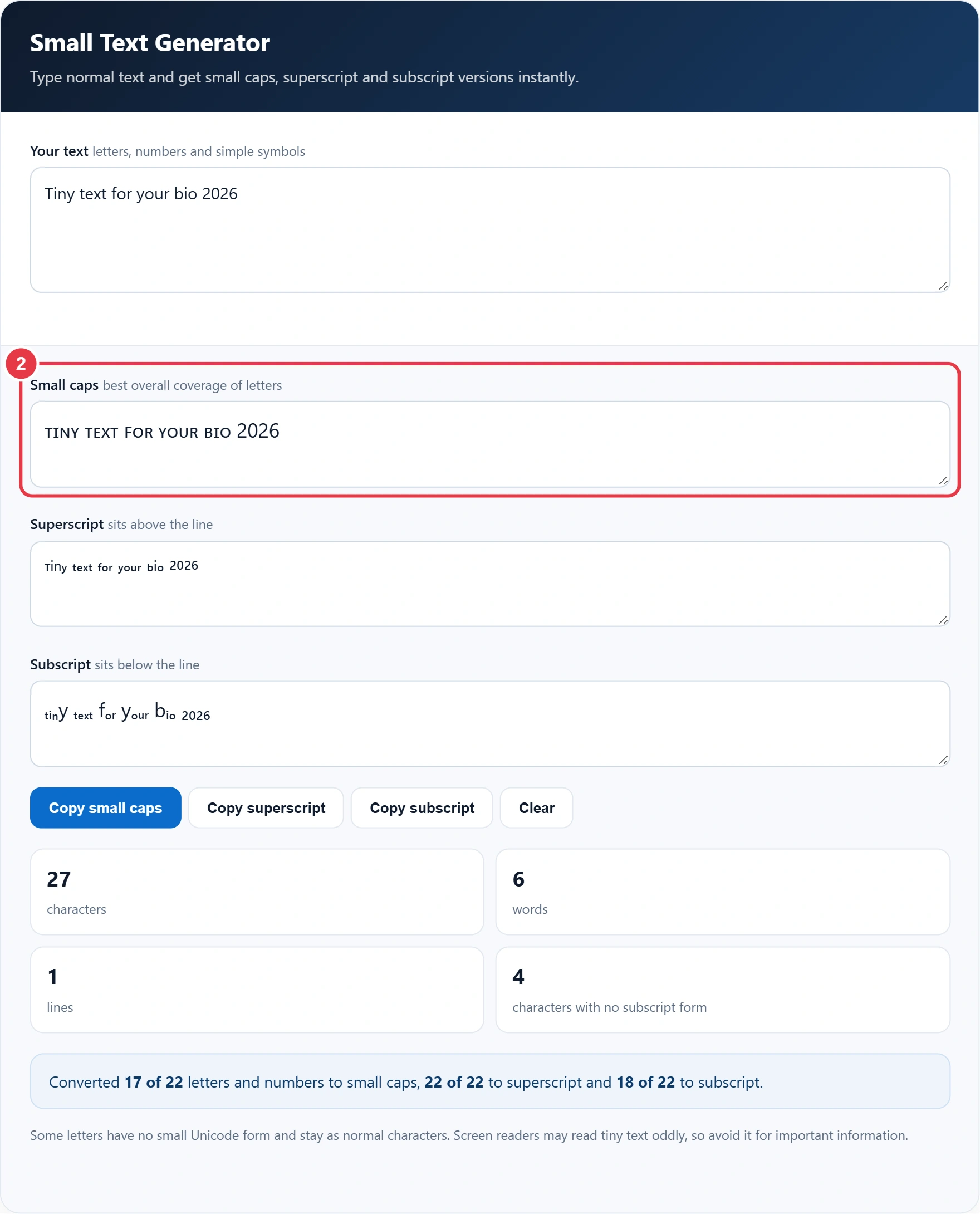 Step 2: check the small caps version of your text