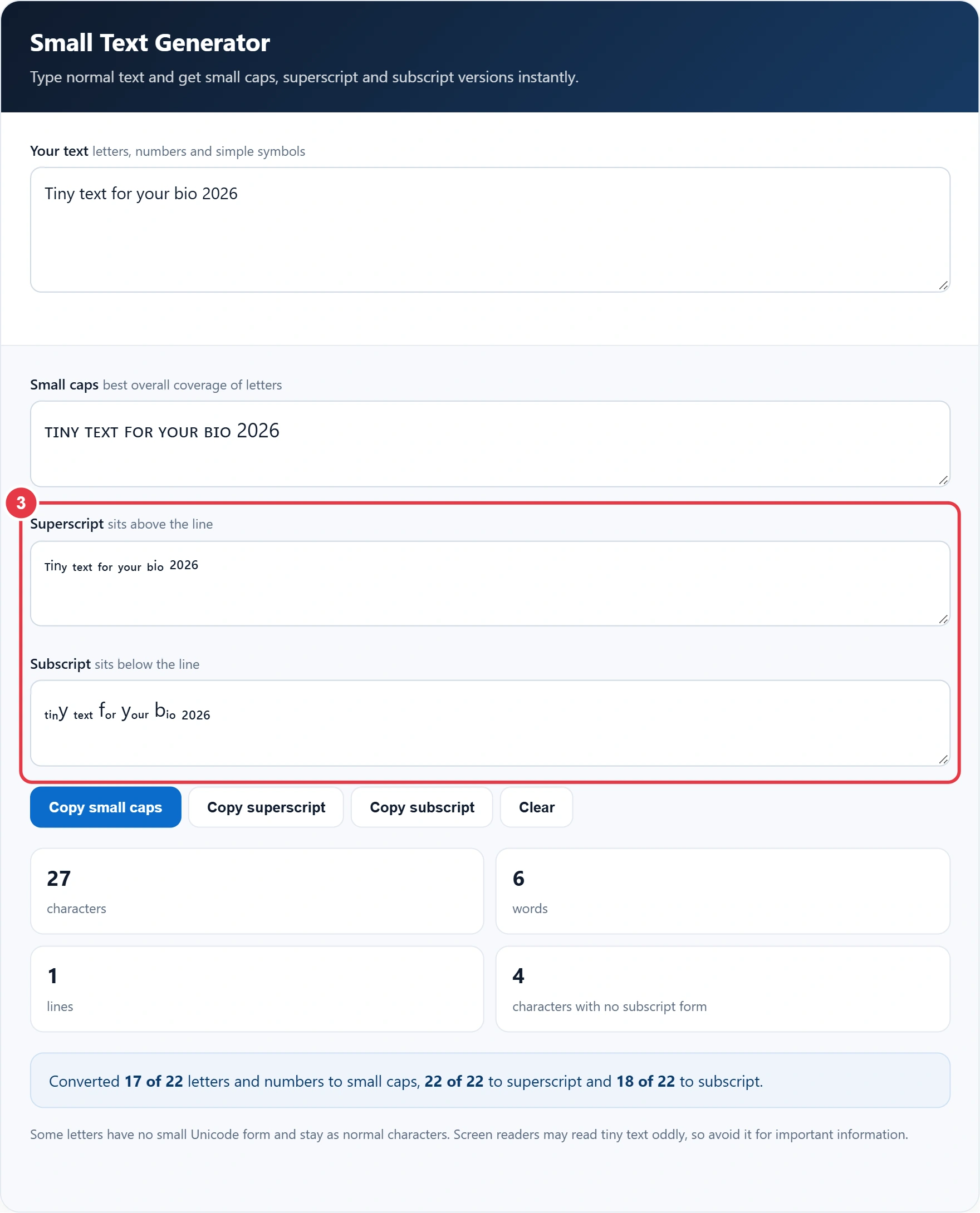 Step 3: compare the superscript and subscript versions