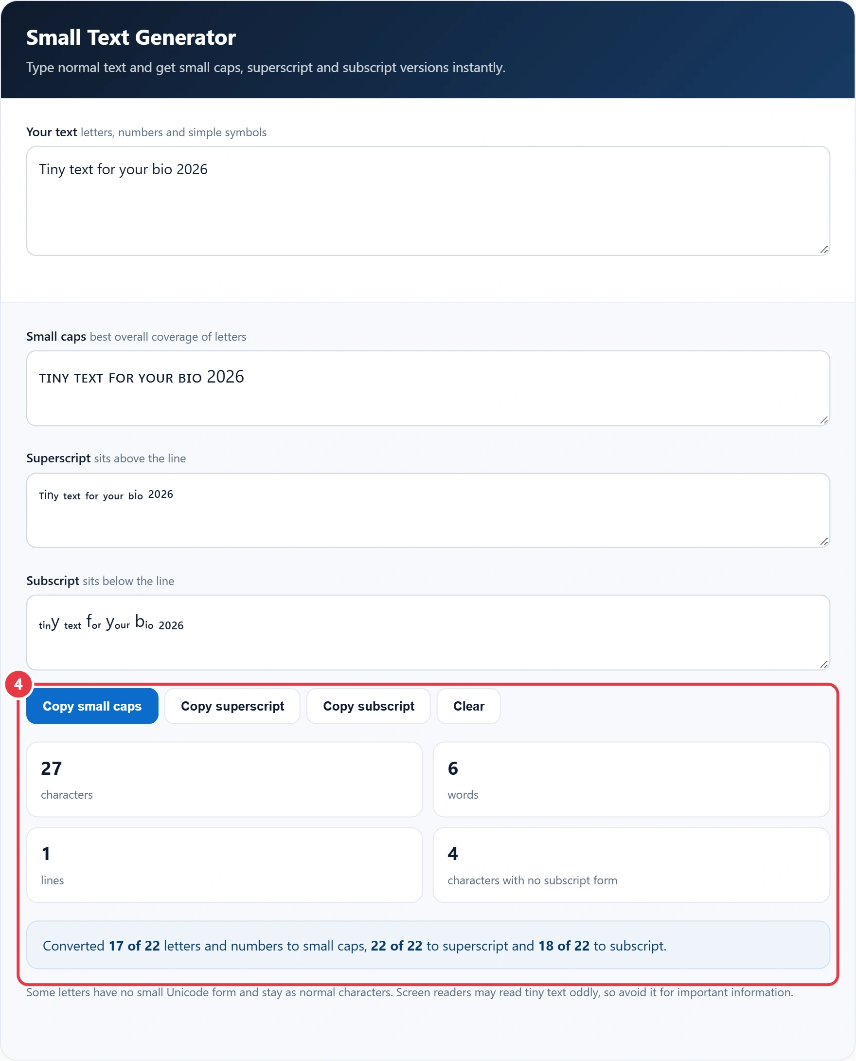 Step 4: copy your chosen style and review the text stats